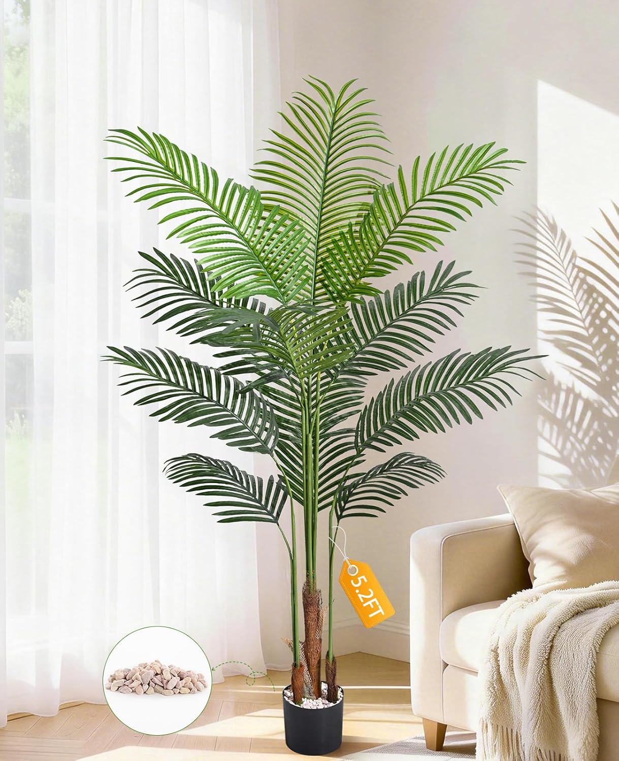 Yastouay 5.2 FT Artificial Plants Indoor, Tall Plant Palm Tree with Weighted Planter, Tropical Fake Tree with Realistic Leaves & Trunks for Home Office Living Room Bedroom Indoor Outdoor Decor