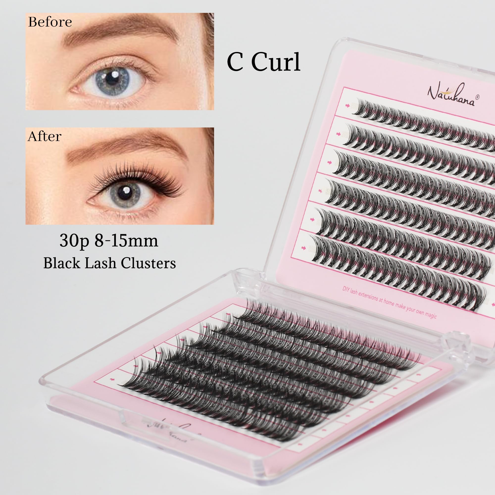Ciglia Finte Ciuffetti, 240 PCS Ciglia Extension Kit 8-15mm Misto Naturali 0.07mm, DIY Eyelash Extension Cluster con Pinzette e Colla(30P, Nero, 8-15mm)