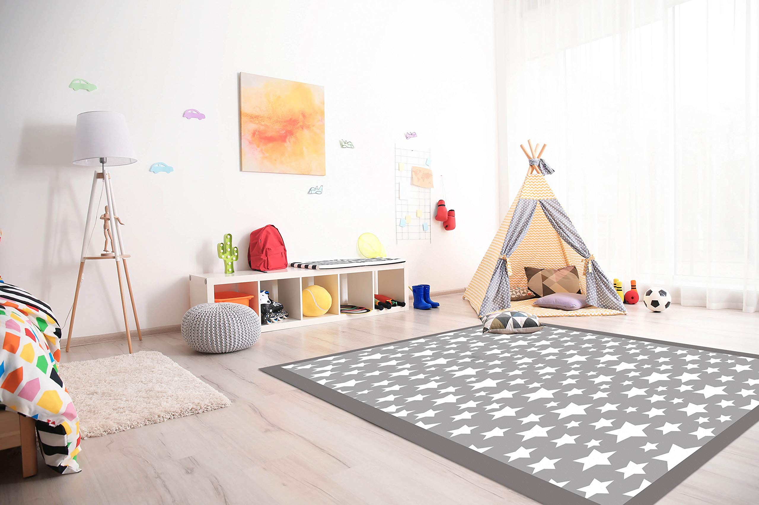 Panorama Tapis Vinyle - Modèle Étoiles Gris 80x200 cm - Différentes Tailles - Deco Maison, Cuisine, Chambre et Exterieur