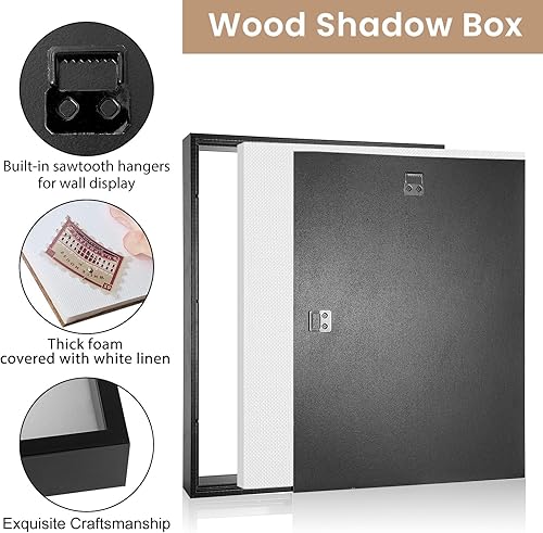 Miniatura 3 de Marco de caja de sombra de 11 x 14 pulgadas con parte trasera de lino suave, pasadores de metal incluidos, caja de sombra grande con memoria para