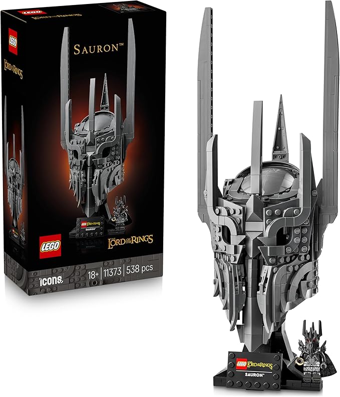 LEGO Icons Il Signore degli Anelli: Elmo di Sauron - Kit di Modellismo da Esposizione per Adulti - con l'Unico Anello e una Minifigure da Collezione - Idea Regalo Fai da Te per i Fan dei Film - 11373