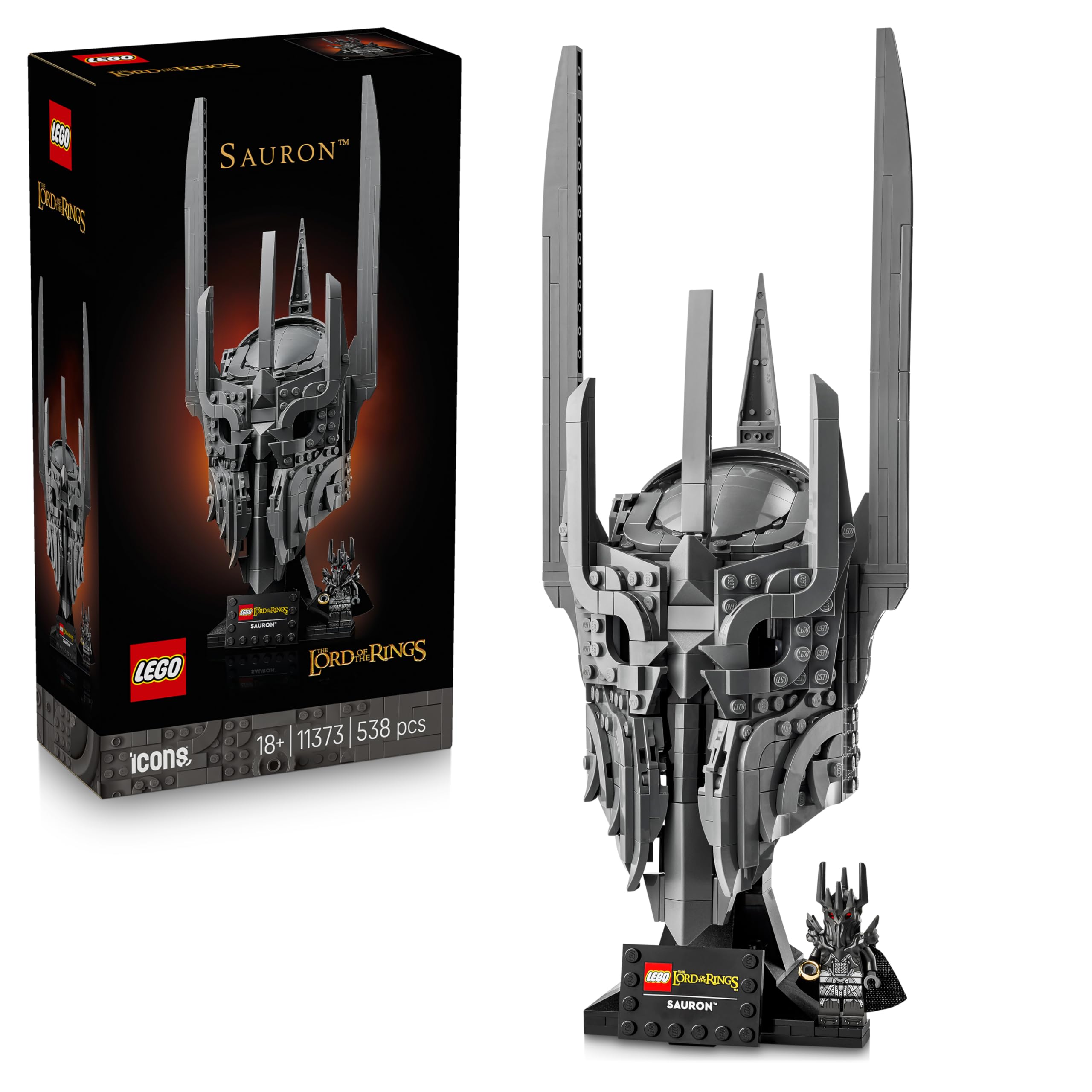 LEGO Icons The Lord Of The Rings: Sauron Helmet – Home Decoration Building Kit for Adults – Including The One Ring and Collectable Doll – Gift for Movie Lovers, Men and Women – 11373