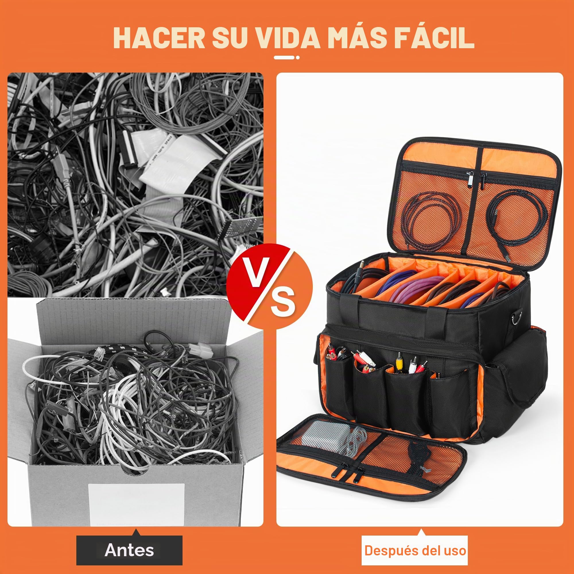 OUUTMEE Bolsa para DJ, Bolsa de Archivos de Cables para DJ, con divisores Ajustables y Dos Bolsillos Separados, 35 x 25 x 30 cm, para Equipo de DJ Profesional, Bolsa de Cables, Instrumentos Musicales
