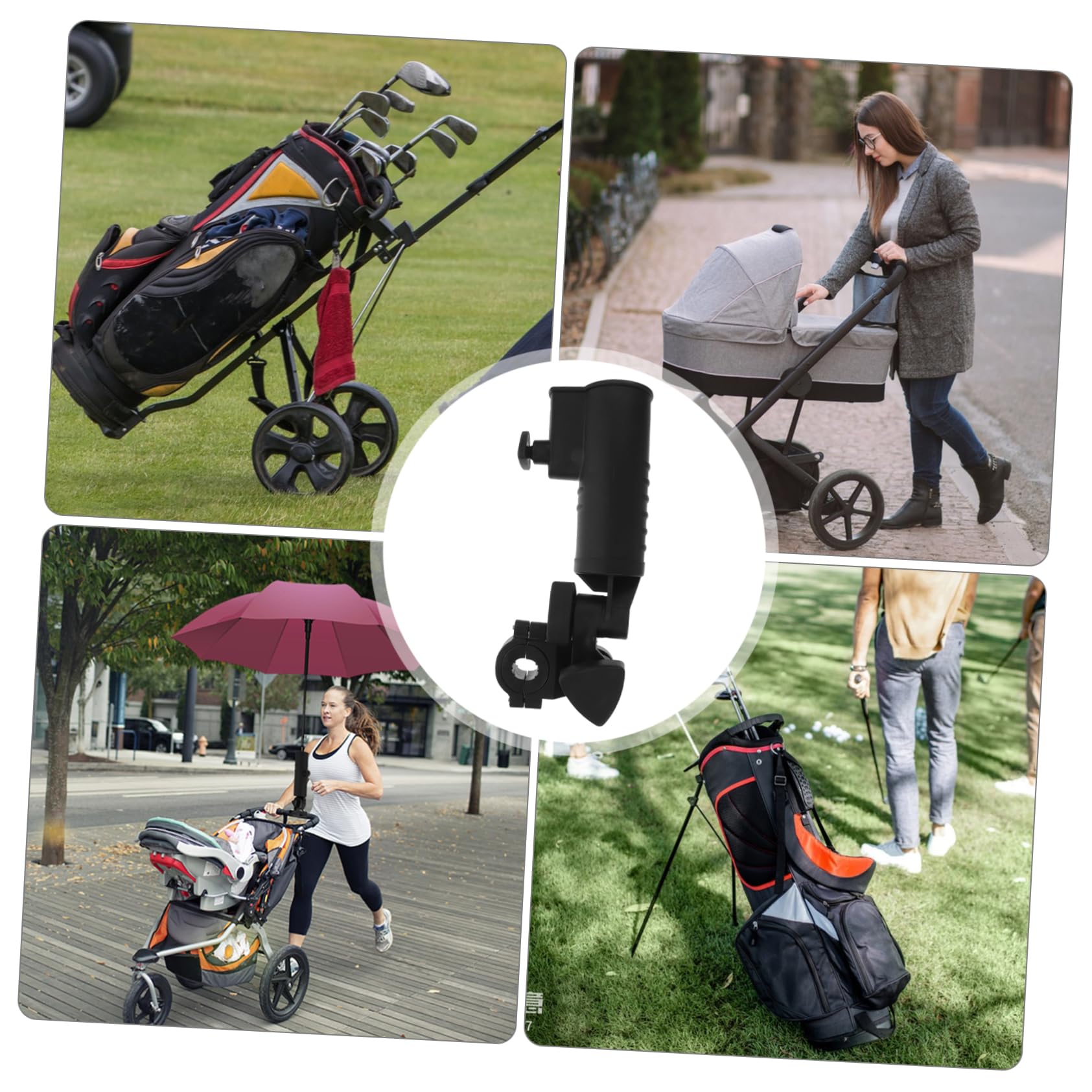 Soporte Ancho Paraguas de Golf para Carrito de Mecanismo Resistente en de Pinza y Interno Ajustable, Plástico para Lluvia y Uso Exteriores