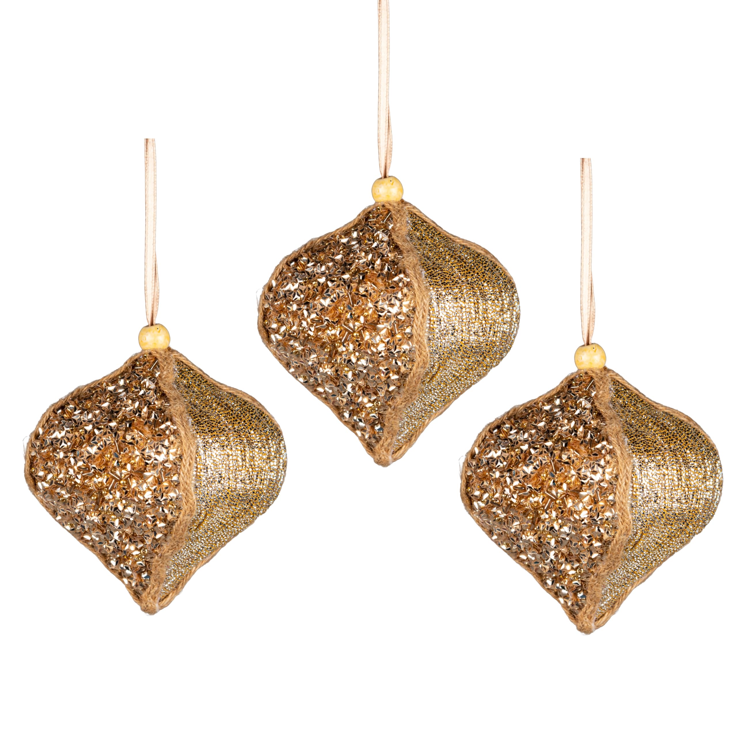 Shatchi 3Pcs Gold Sequin Bauble 10.5cm - Christmas Tree Hanging Decorations