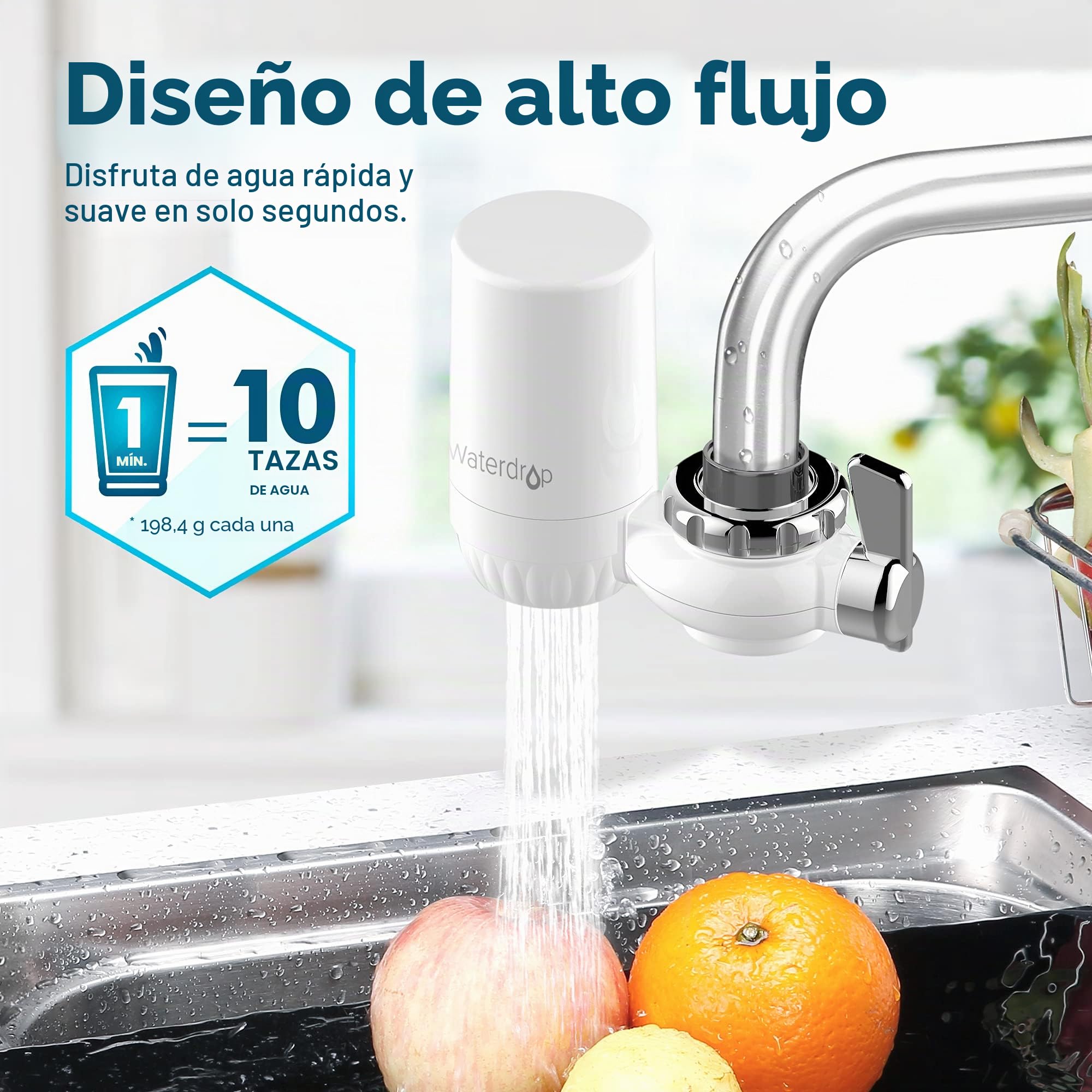 Waterdrop WD-FC-04 NSF Certificada Filtro de Agua Para Grifo con Material Ultra Adsortivo, Elimina Cloro, Plomo, Harina y Más, Compatible con Grifos Estándar (1 Filtro Incluido)