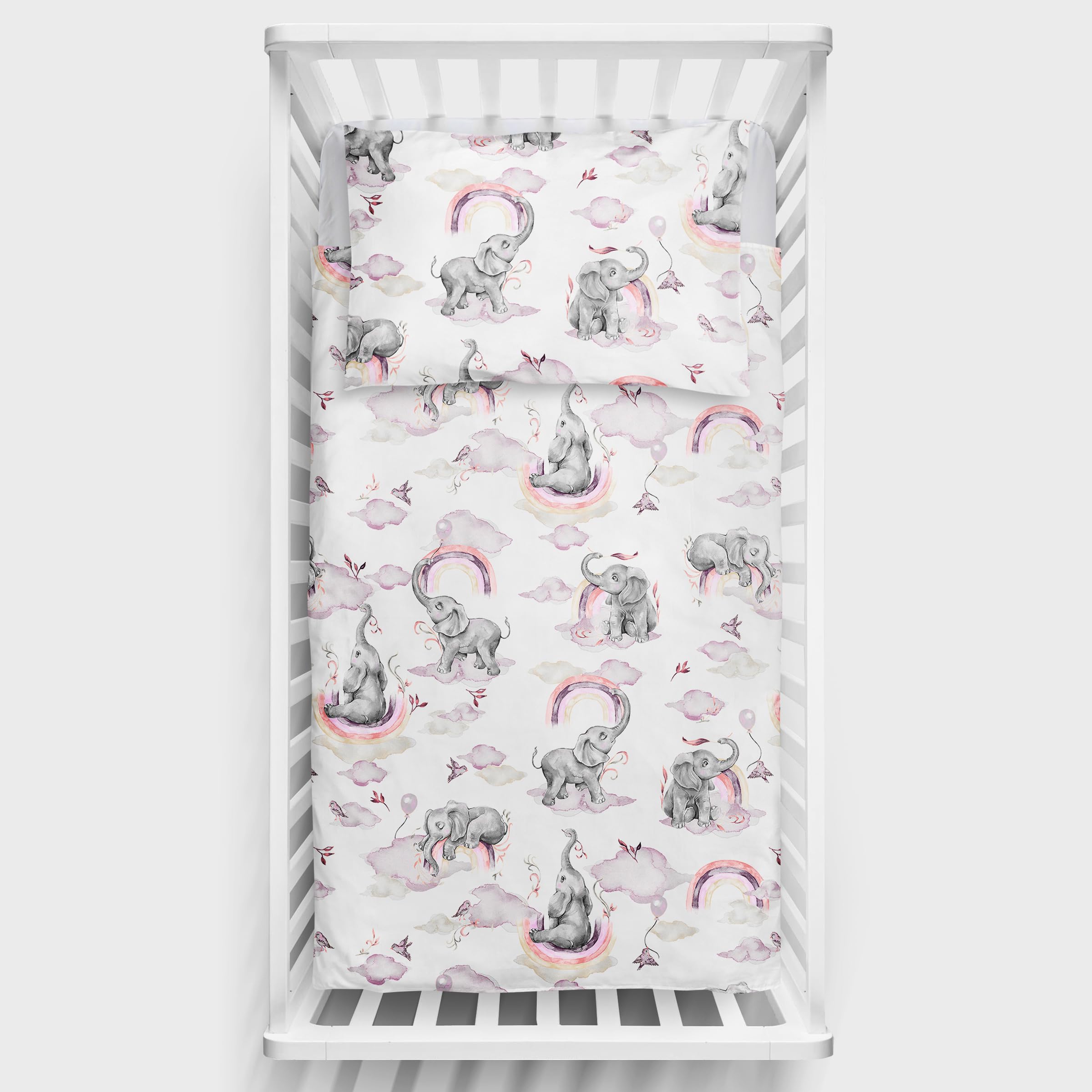 Baby Comfort 2 Piece Bedding Set 135x100 cm Duvet Cover & Pillowcase for Toddler Cot Bed 12M+ (Pink Elephants)