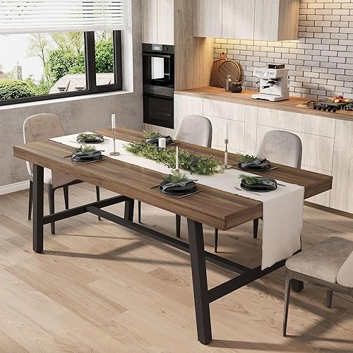 Miniatura 18 de GarveeHome Mesa de comedor industrial para 6-8 personas, mesa de cocina de madera de 70.87" de largo con marco de metal resistente y acabado gris,