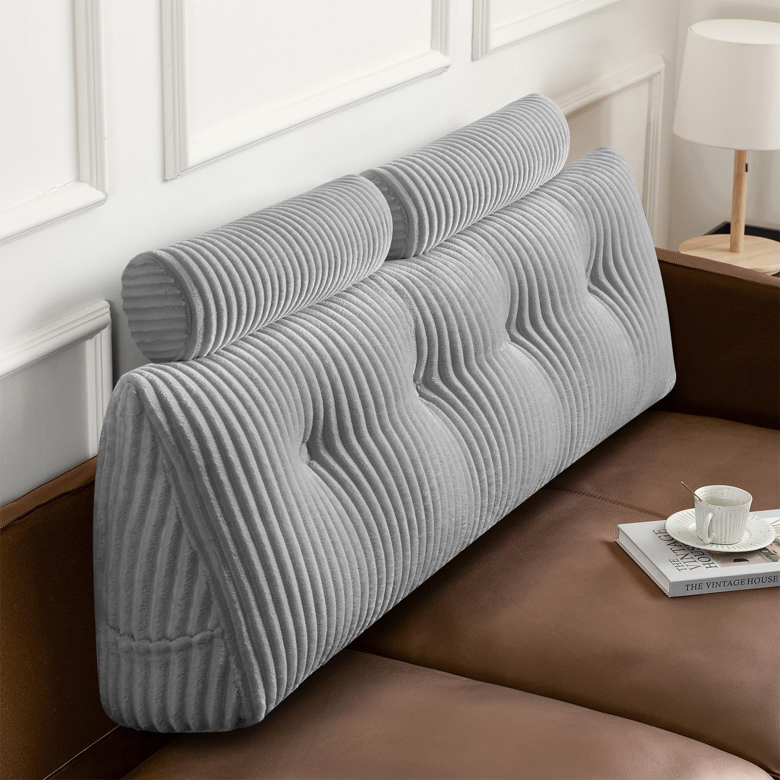 Z-hom Large Wedge Back Pillows, Headboard Triangular Rest Reading Pillow, Lumbar Support Cushion Waist Backrest, Soft Sofa Daybed Positioning Bolster (Light Grey, 120 * 50 * 20CM)