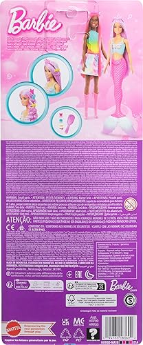 Miniatura 5 de Barbie Muñeca de sirena con pelo de fantasía rosa de 7 pulgadas de largo y accesorios coloridos para jugar como diadema y pasadores