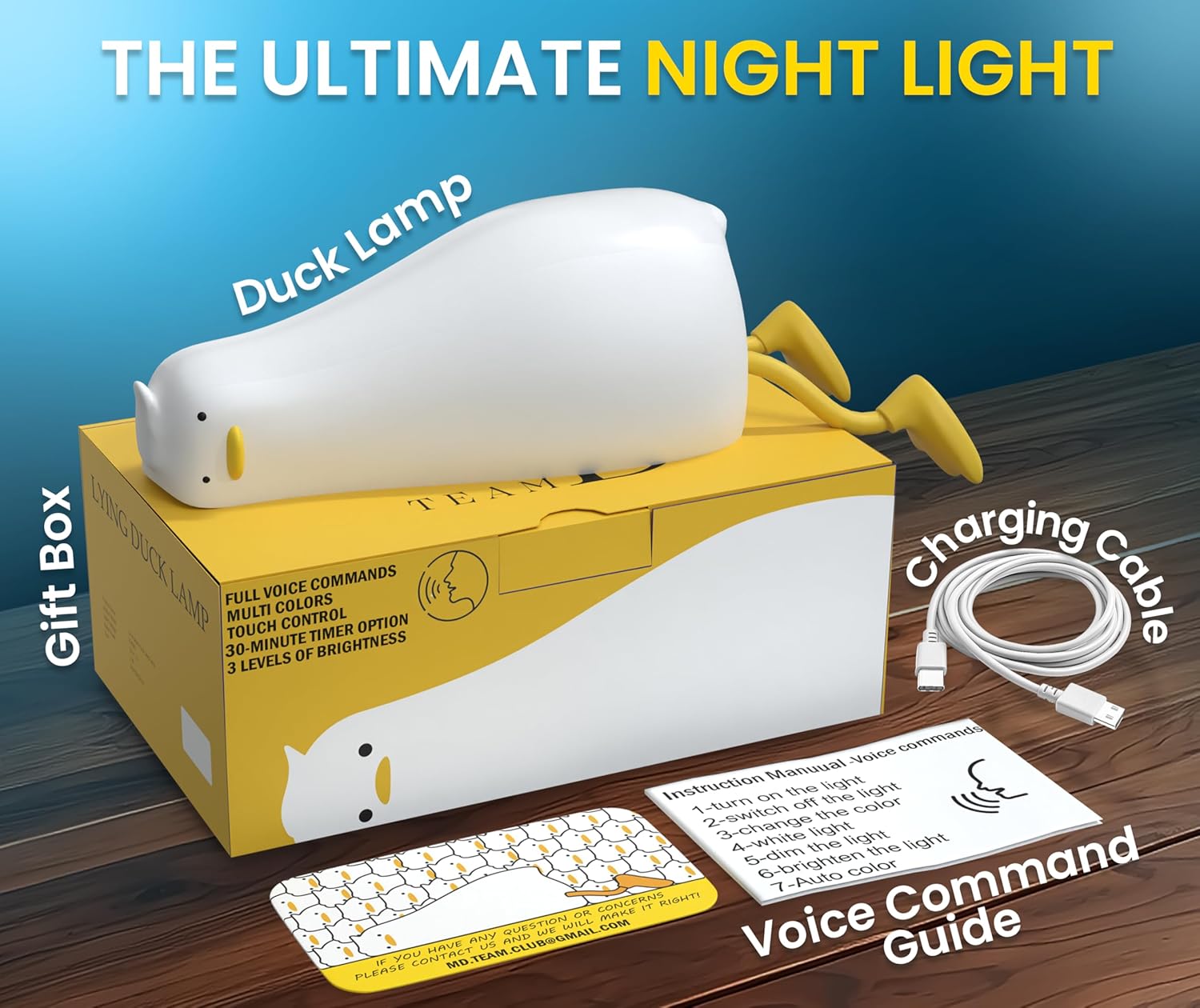 MD TEAM Lying Flat Duck Night Light w/Voice Control - Adjustable Brightness w/ 7 Light Colors, 30-Minute Timer - Phone Stand for Nursery, Funny Gifts for Duck Lovers, Weird Stuff Gift Idea Cute Lamp - Image 7