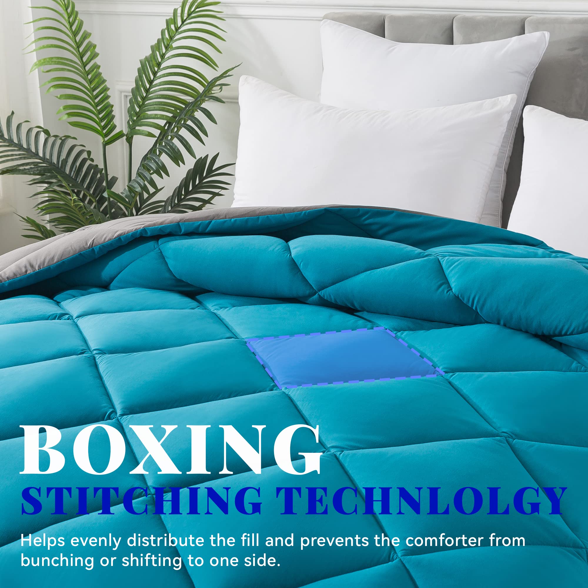 Cosybay Down Alternative Comforter (Blue/Grey, Full) - All Season Soft Quilted Full Size Bed Comforter - Duvet Insert with Corner Tabs -Winter Summer Warm Fluffy, 82x86 inches