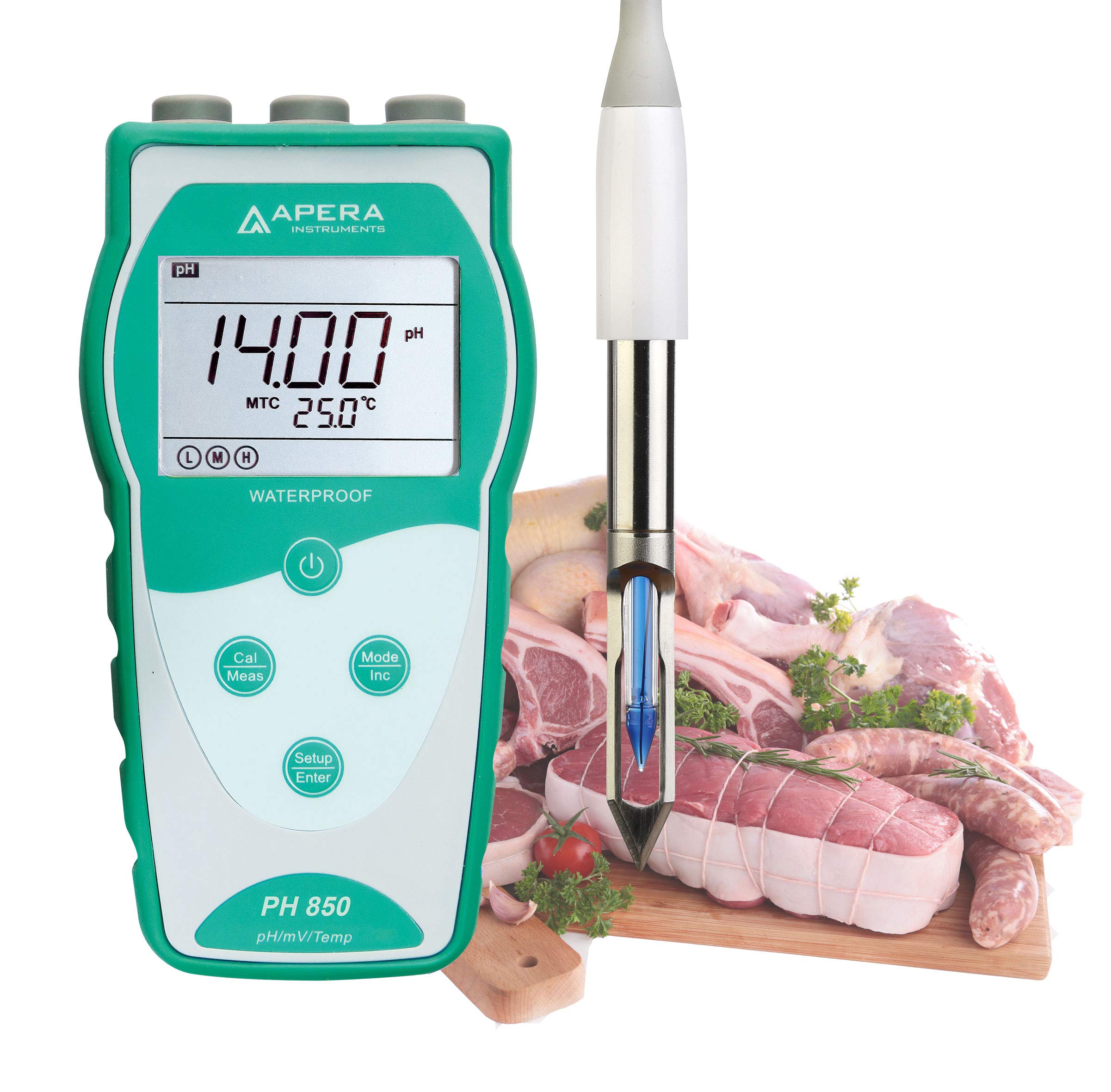 Apera Instruments PH850-MT - Medidor de pH portátil para carne, equipado con el electrodo LabSen 763 de pH (rango de medición de pH: 0 a 14,00)