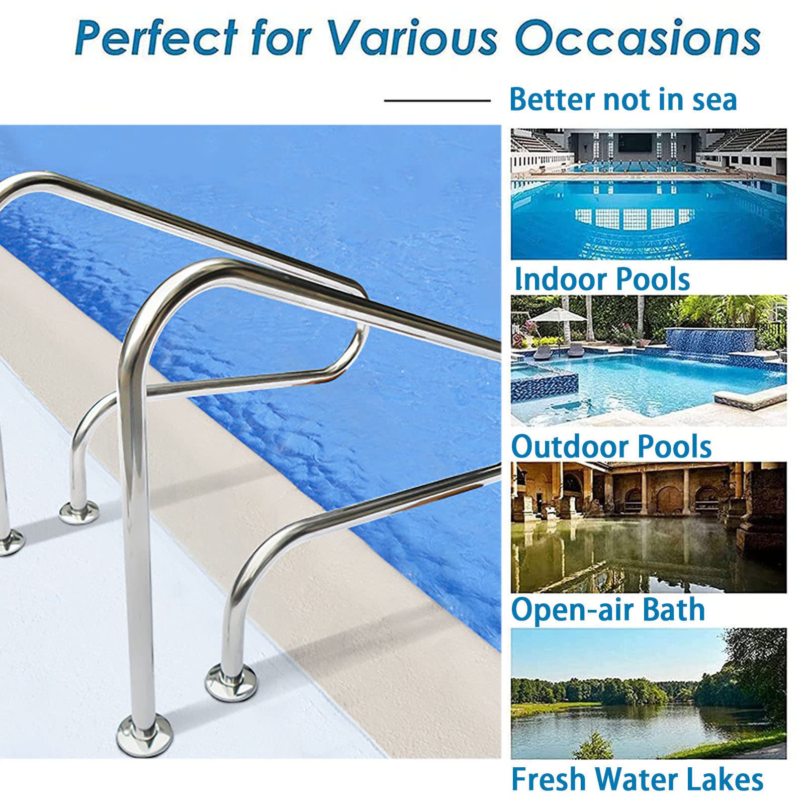 Genérico Barandilla de Piscina, 2 Piezas Pasamanos de Piscina Escalera Pasamanos de Acero Inoxidable Mango Riel de Escalera de Piscina para Piscinas Pontones Muelles y más