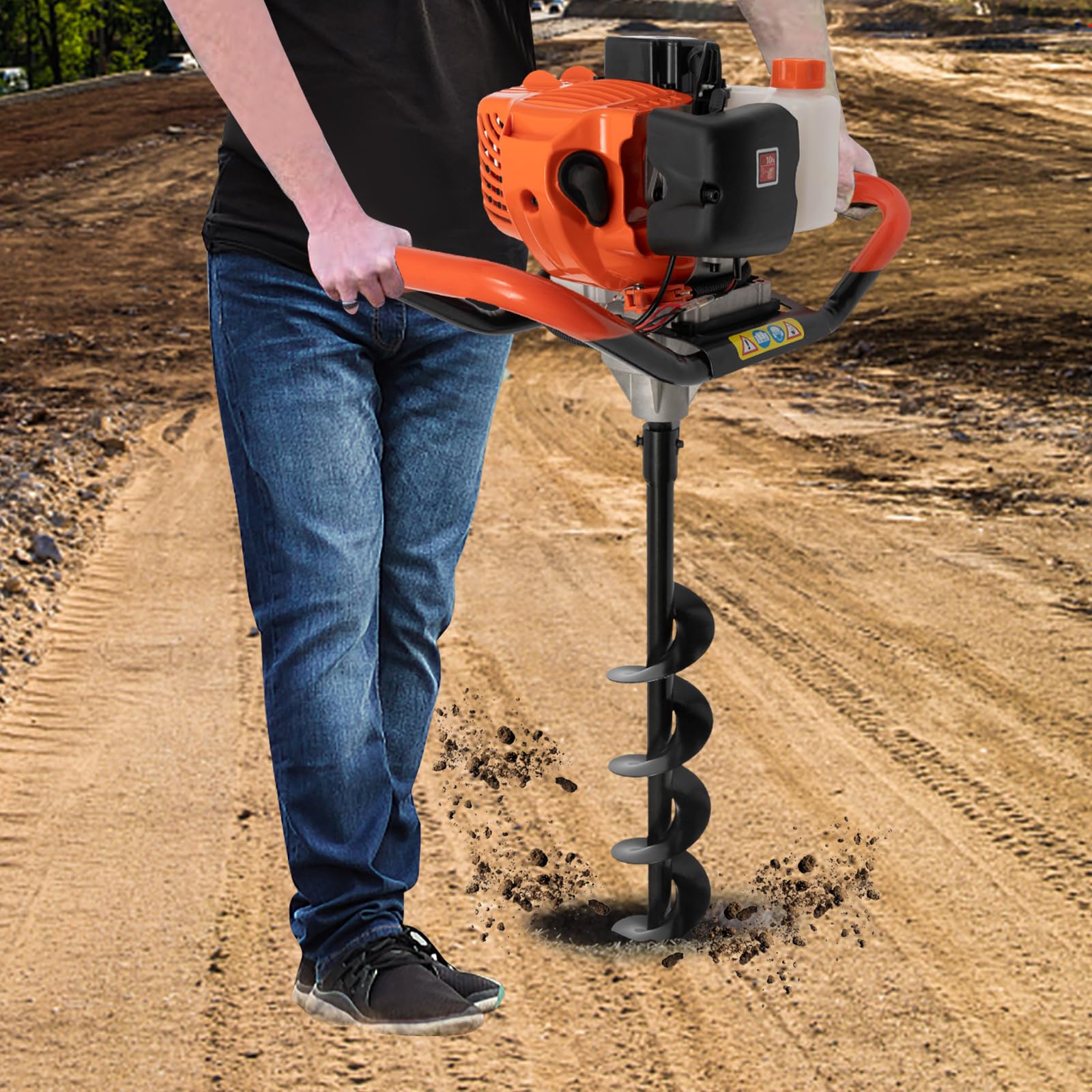 2-Takt Erdlochbohrer 52cc Benzin Motor Post Hole Digger für Saubere Bohrungen, Erdbohrer Erdbohrgerät Pfahlbohrer Motorerdbohrer Post Hole Digger Motor