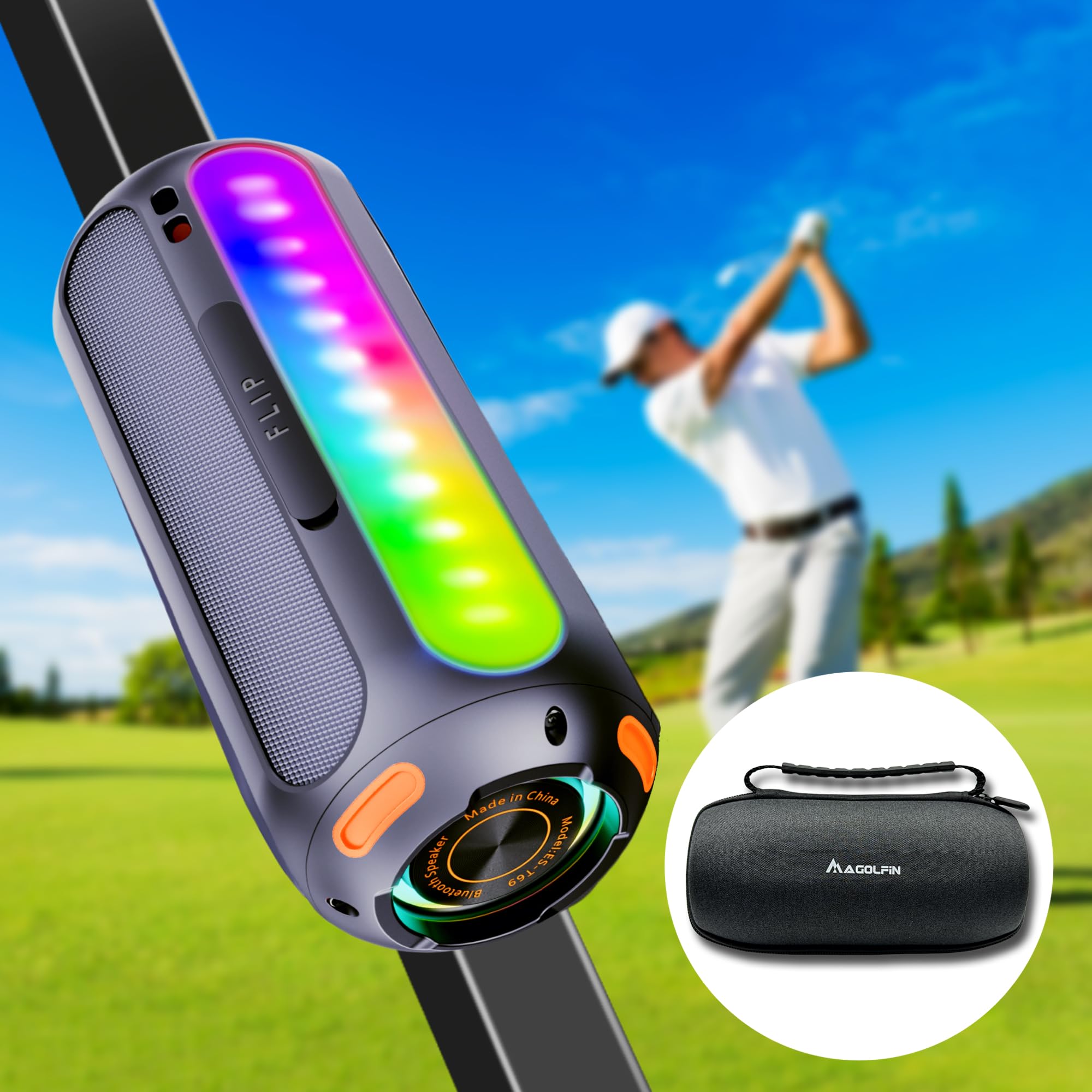 MAGOLFIN Golf Cart Speaker with RGB Multicolor Lights, 5000mAh Magnetic Bluetooth Speaker with Storage Case, 20W Hi-Fi Sound Golf Cart Accessories (Black)