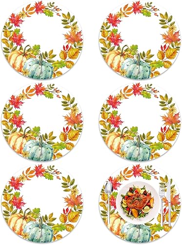 Miniatura 8 de Tarklanda Juego de 6 manteles individuales de Navidad de 13.4 pulgadas, manteles individuales redondos lavables de vinilo para mesa de comedor,