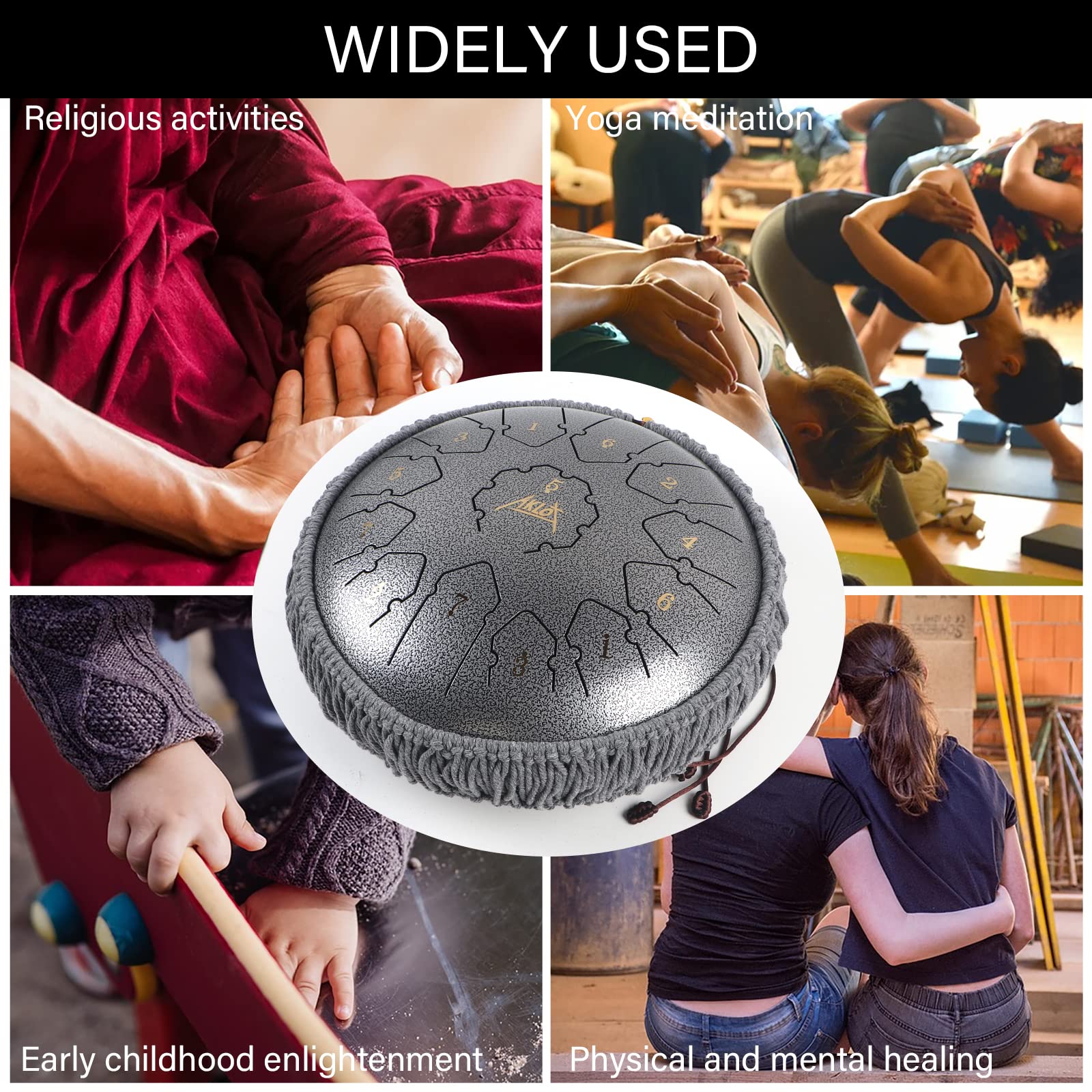 AKLOT Steel Tongue Drum - 12" 13 Notes - Steel Drum Drum Hand Pan Drum with Music Book, Drum Mallets and Carry Bag
