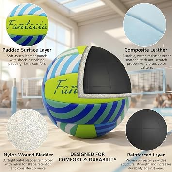 Volleyball with Pump, Size 5 Soft Beach Volleyball Indoor Outdoor Pool Park Training Ball for Beginners, Adults