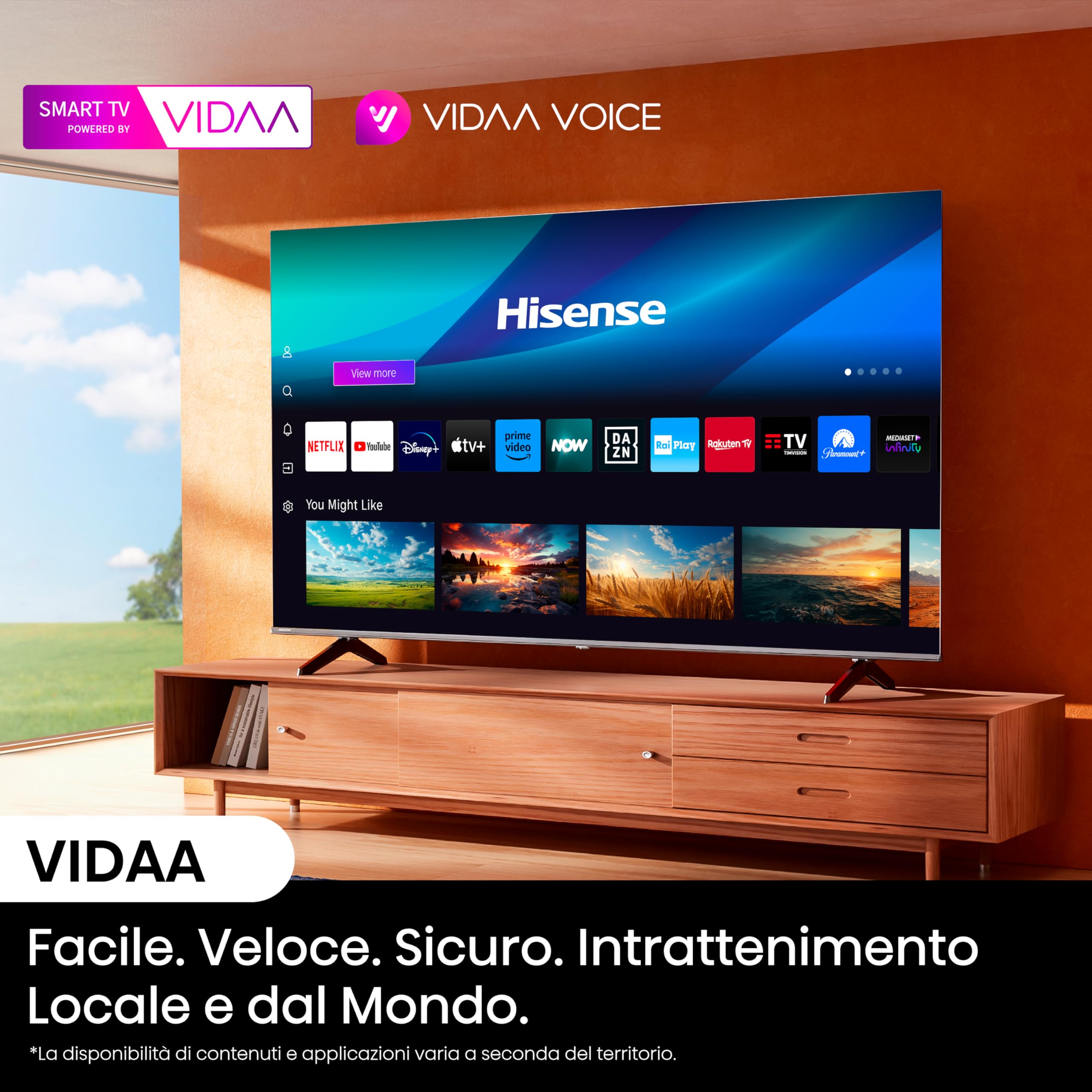 Hisense TV 55" 4K Ultra HD 55A6N, Smart TV VIDAA U7, Dolby Vision, HDR 10+, DTS Virtual:X, Game Mode, Alexa Built-in, VIDAA Voice, Tuner DVB-T2/S2 HEVC 10, lativù 4K, 55'', 2024 LED