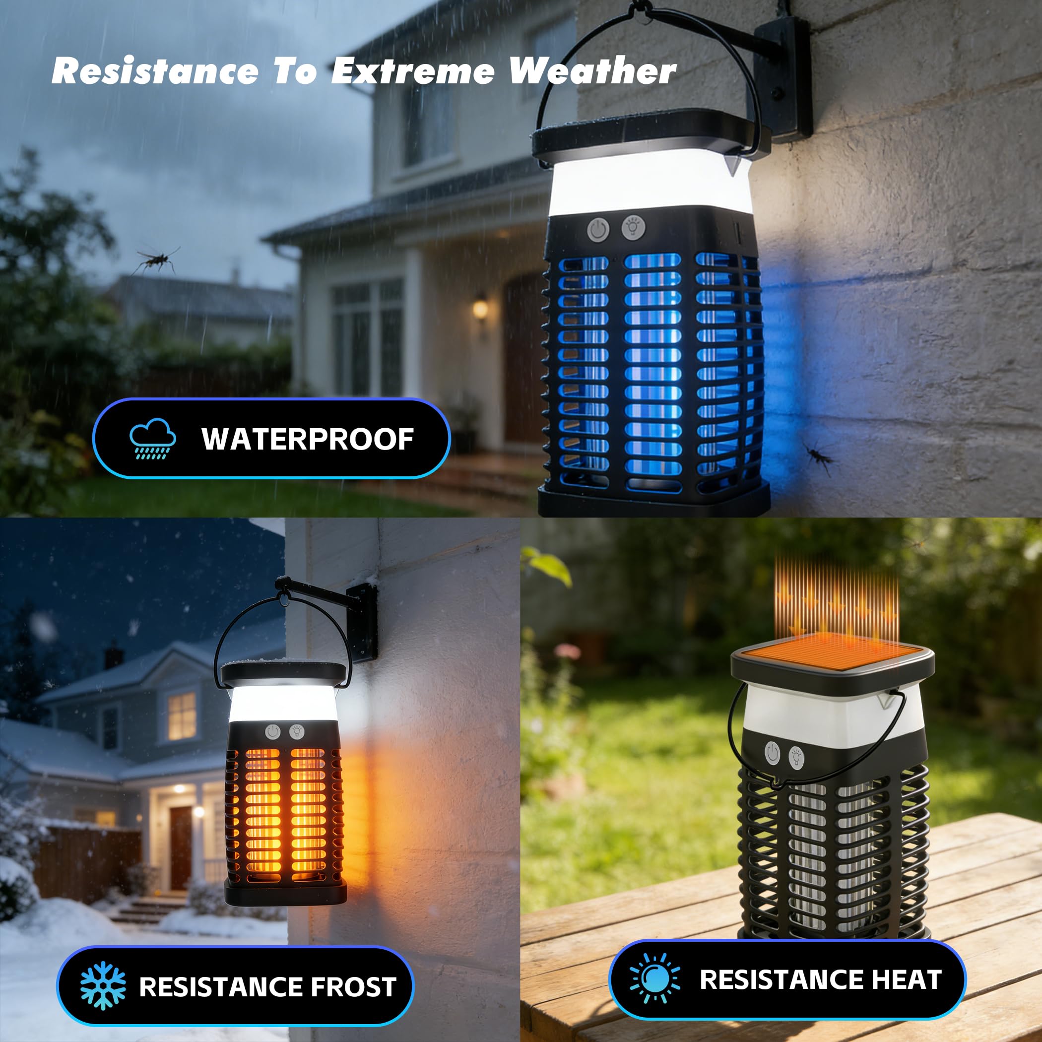 Eliminador de insectos para interiores y exteriores, matamoscas solar con luz RGB y lámpara de lectura, portátil y recargable, matamoscas impermeable para el hogar, patio, patio trasero