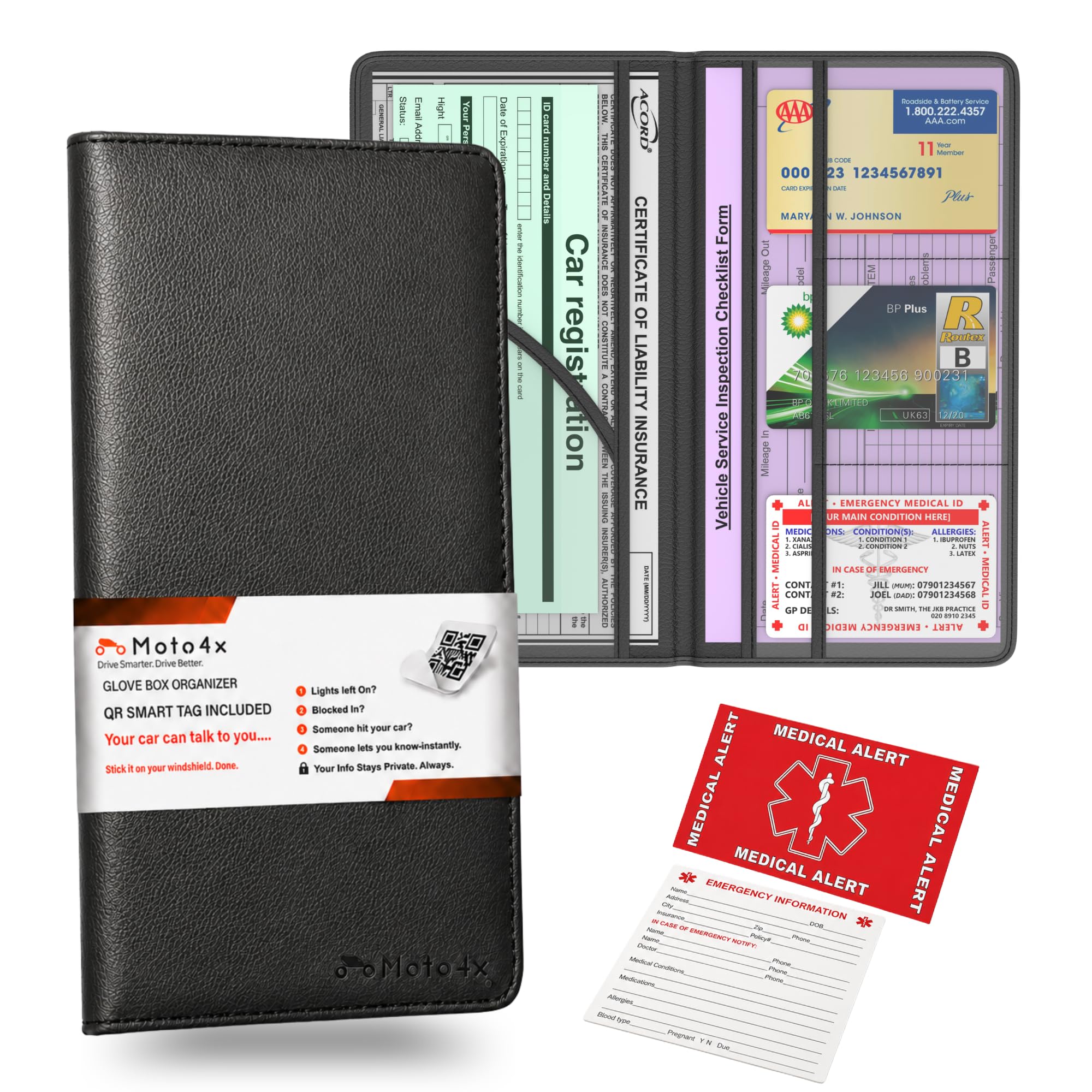 Car Registration and Insurance Card Holder,Black Premium PU Leather Folder