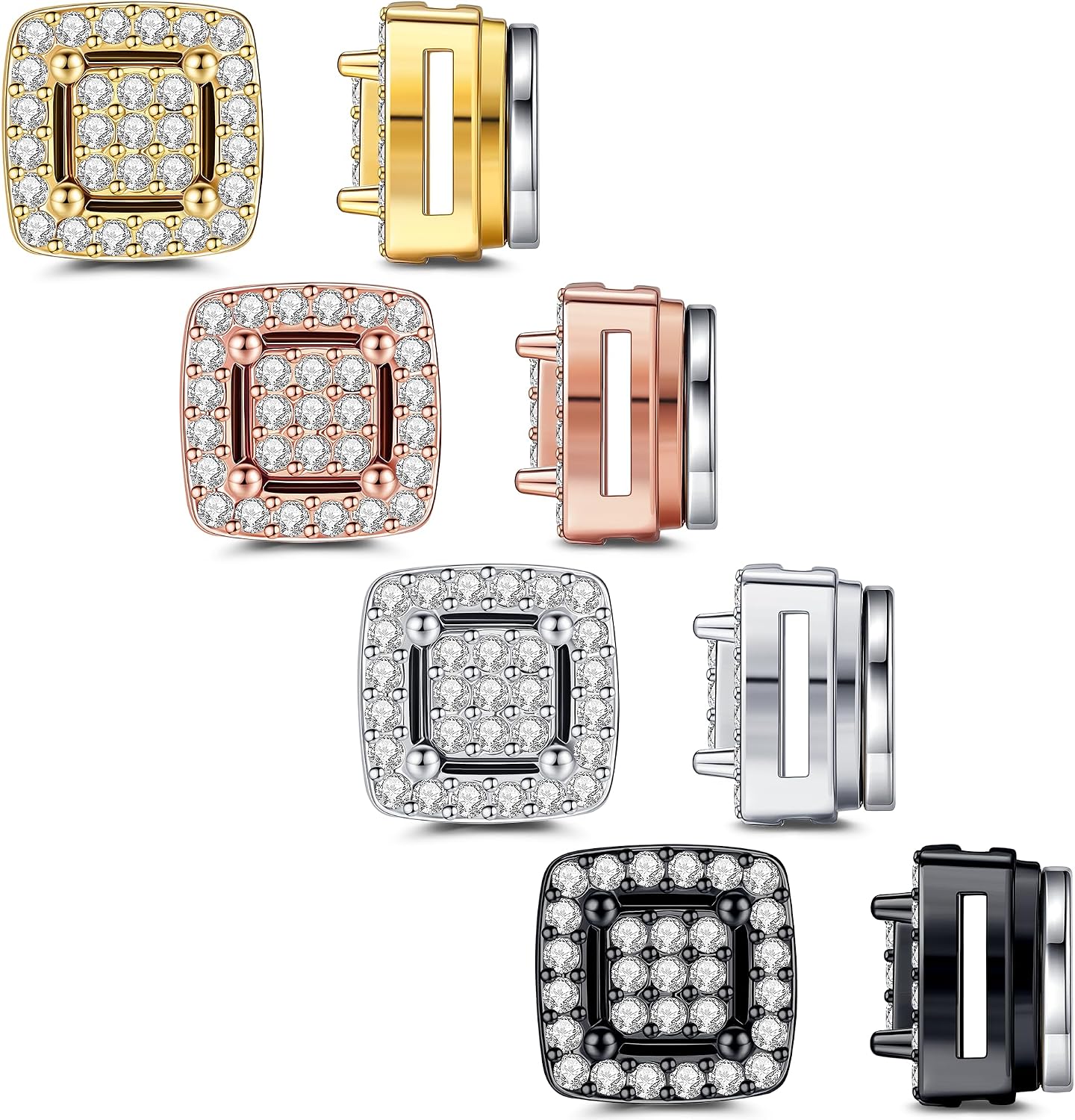 SONNYX 4 Pairs 8MM CZ Magnetic Earrings for Men Women Clip on Earrings