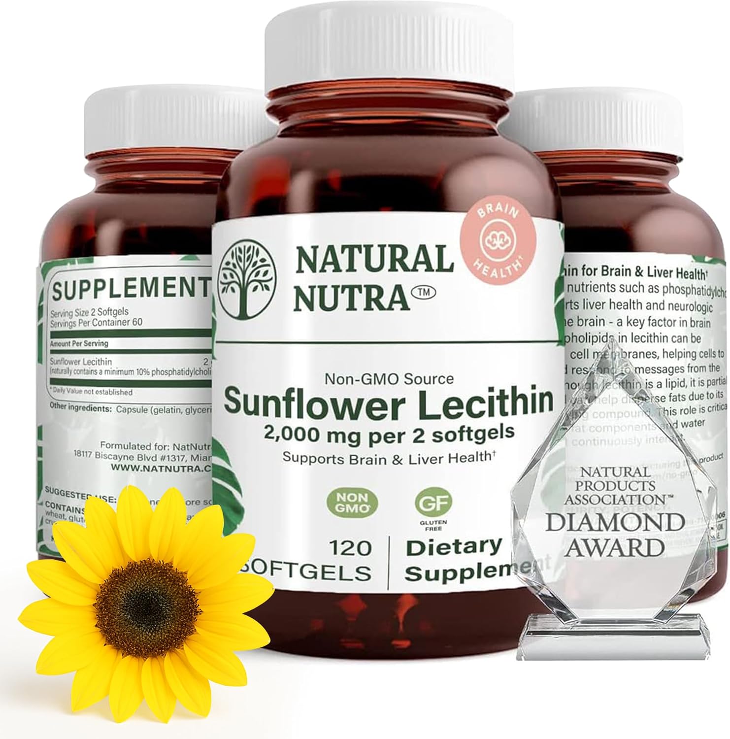 Natural Nutra Sunflower Lecithin 2000 mg Supplement, Supports Breastfeeding Moms with Plugged Milk Duct Relief, Liver & Brain Health Booster, Soy Free, Non-GMO, Gluten-Free, 120 Softgel