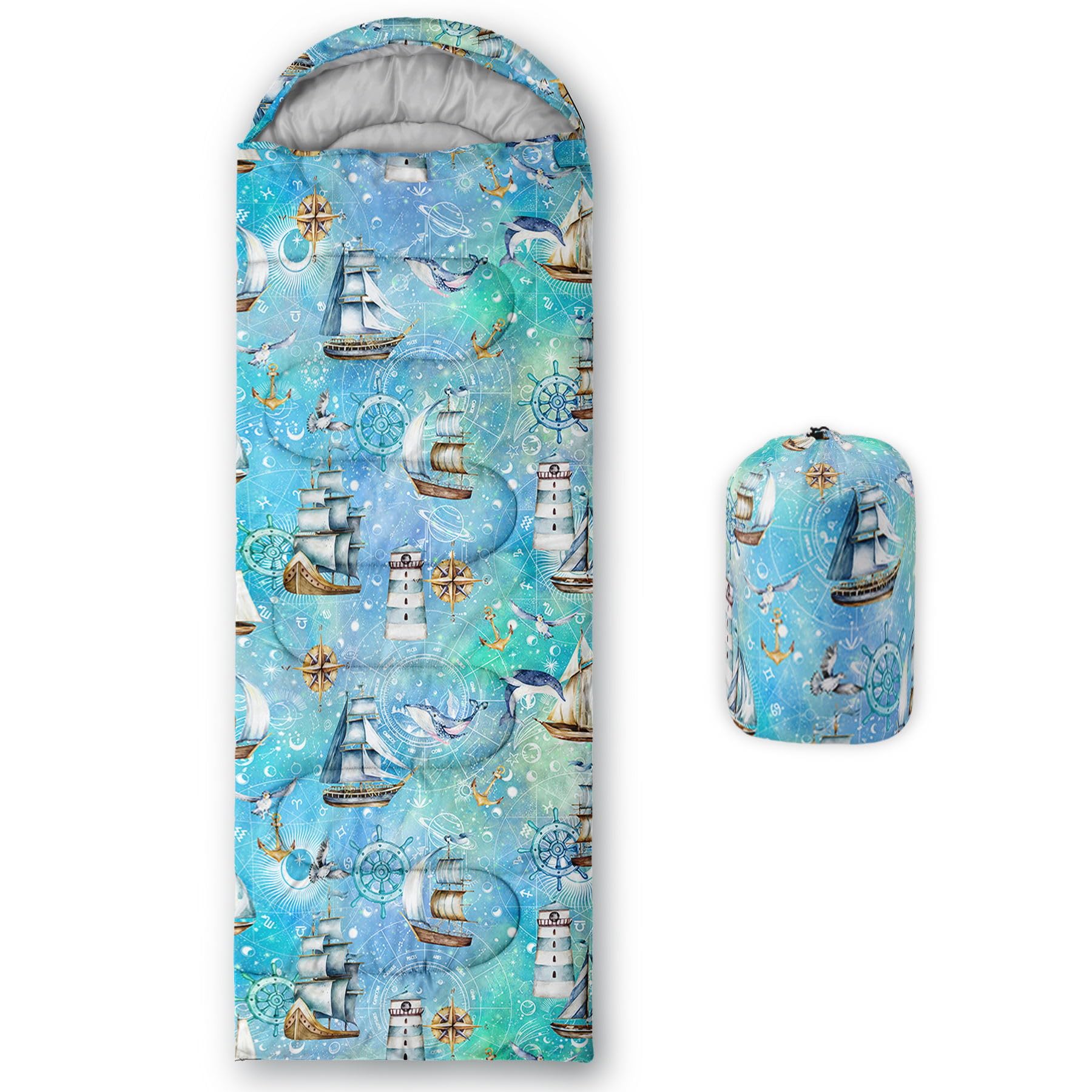 HOSIMA Sleeping Bags for Boys Girls Kids,Marine Life Boats Printed Lightweight Warm Portable Outdoor Indoor Waterproof Cold Resistant Sleeping Bag for Camping Hiking (Boats)