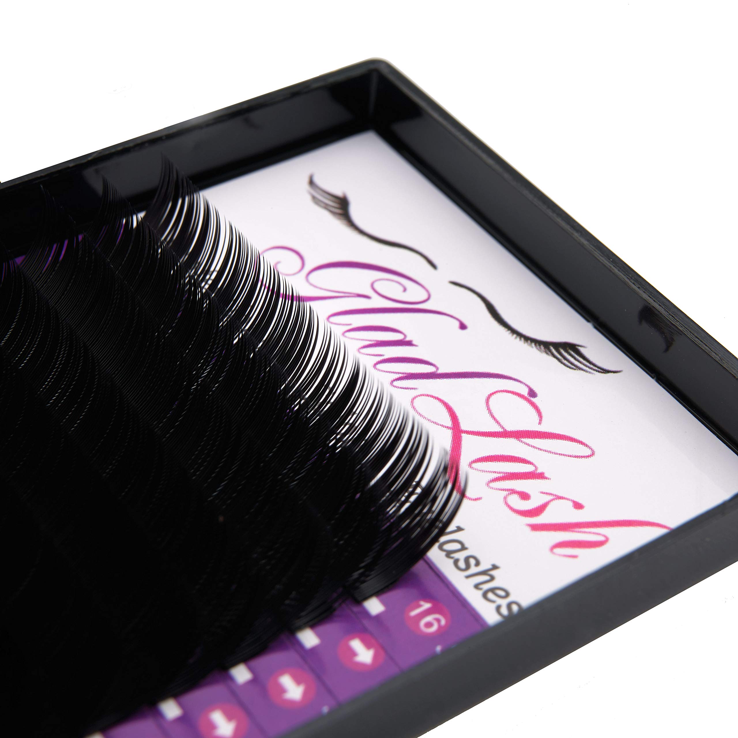 Salon Professional Mixed Length Eyelash Extensions by Glad Lash | C Curl | 7mm through 14mm Lengths | Individual Single Strands on the Tray | Synthetic Mink | 100% Vegan Lashes | Thickness (0.15mm)
