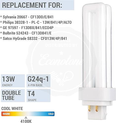 Miniatura 8 de (4 unidades) tubo doble de 13 Watts - G24Q-1 (4 pines) Base, 13.0watts