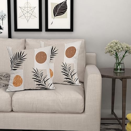 Miniatura 6 de Juego de 2 fundas de almohada bohemias de mediados de siglo de 18 x 18 pulgadas, fundas de almohada bohemias abstractas geométricas con hojas,
