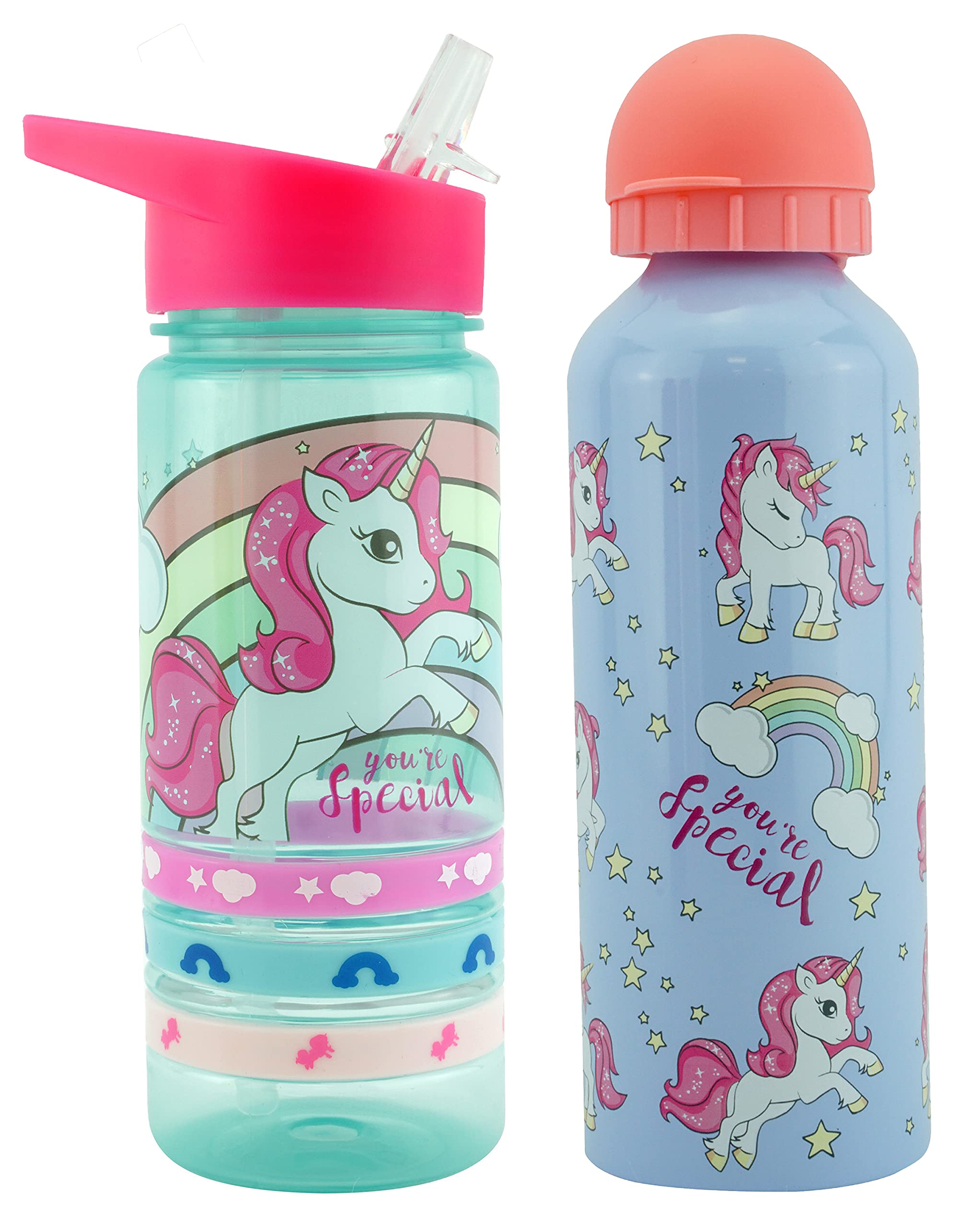 HOVUK® Kinder Trinkflasche 500 Ml – BPA-frei Mit Pop-up-Strohhalm & Disney-Liebespiraten-Motiv
