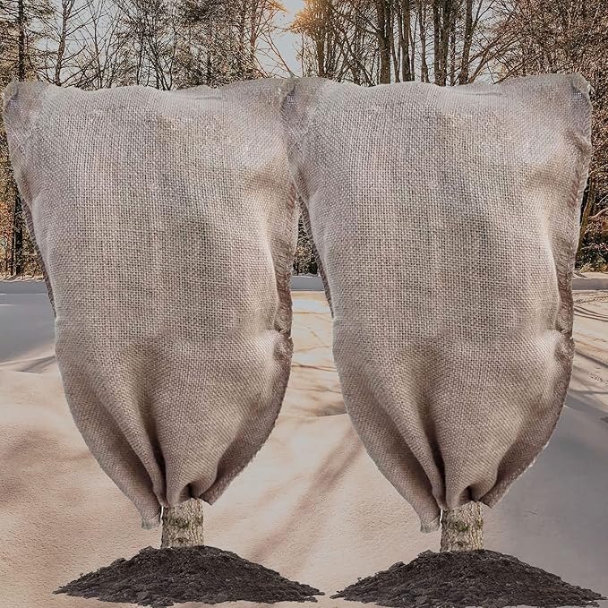 2 Pack 40″×47″ Burlap Winter Plant Cover Bags,Reusable Large Size Plant Covers