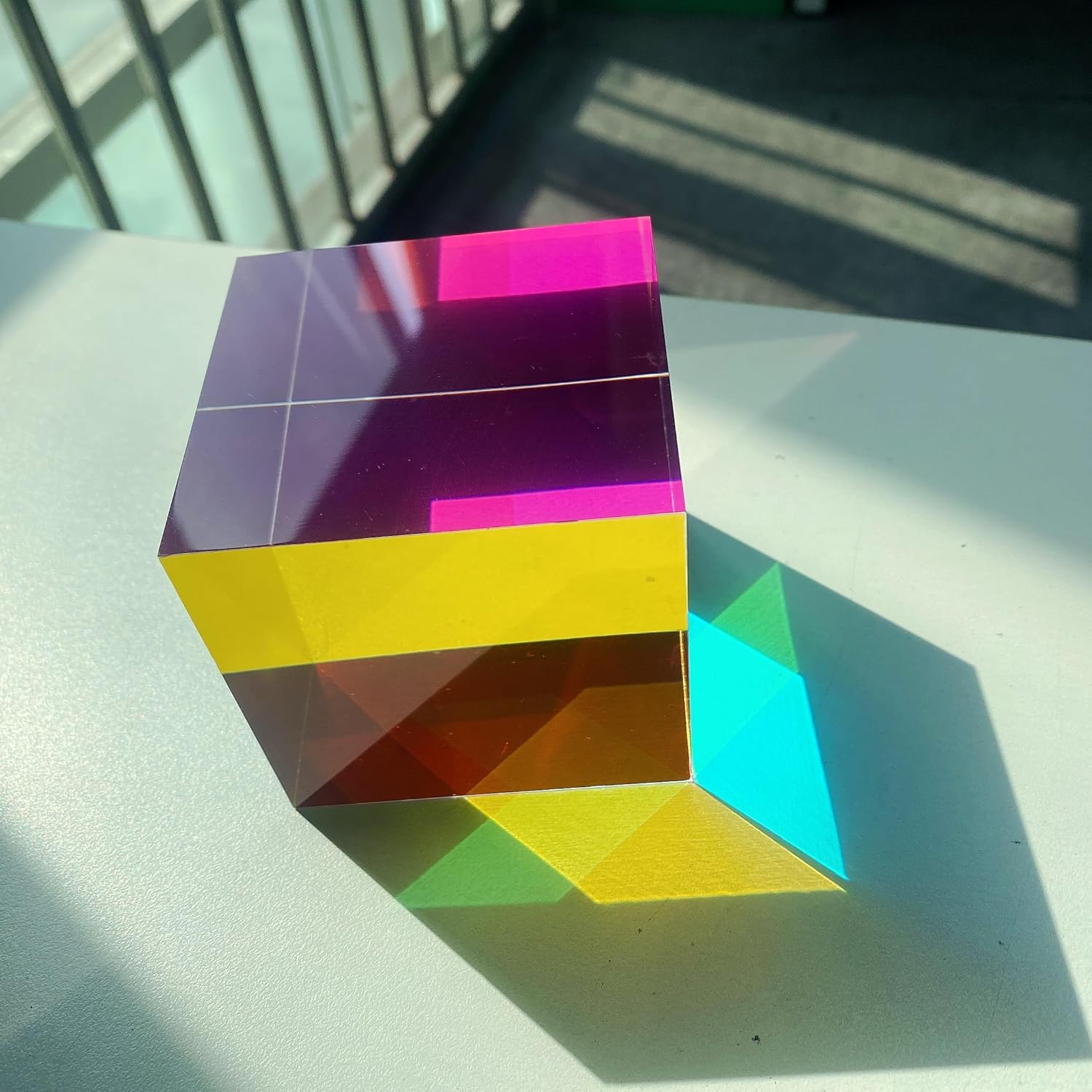 CMY Colorful Cube, 3.93 inch (100mm) Acrylic Mixing Color Cube Prism for Physics Education Learning and Office Desktop Decor, Scientific Toys and Gifts for Kids
