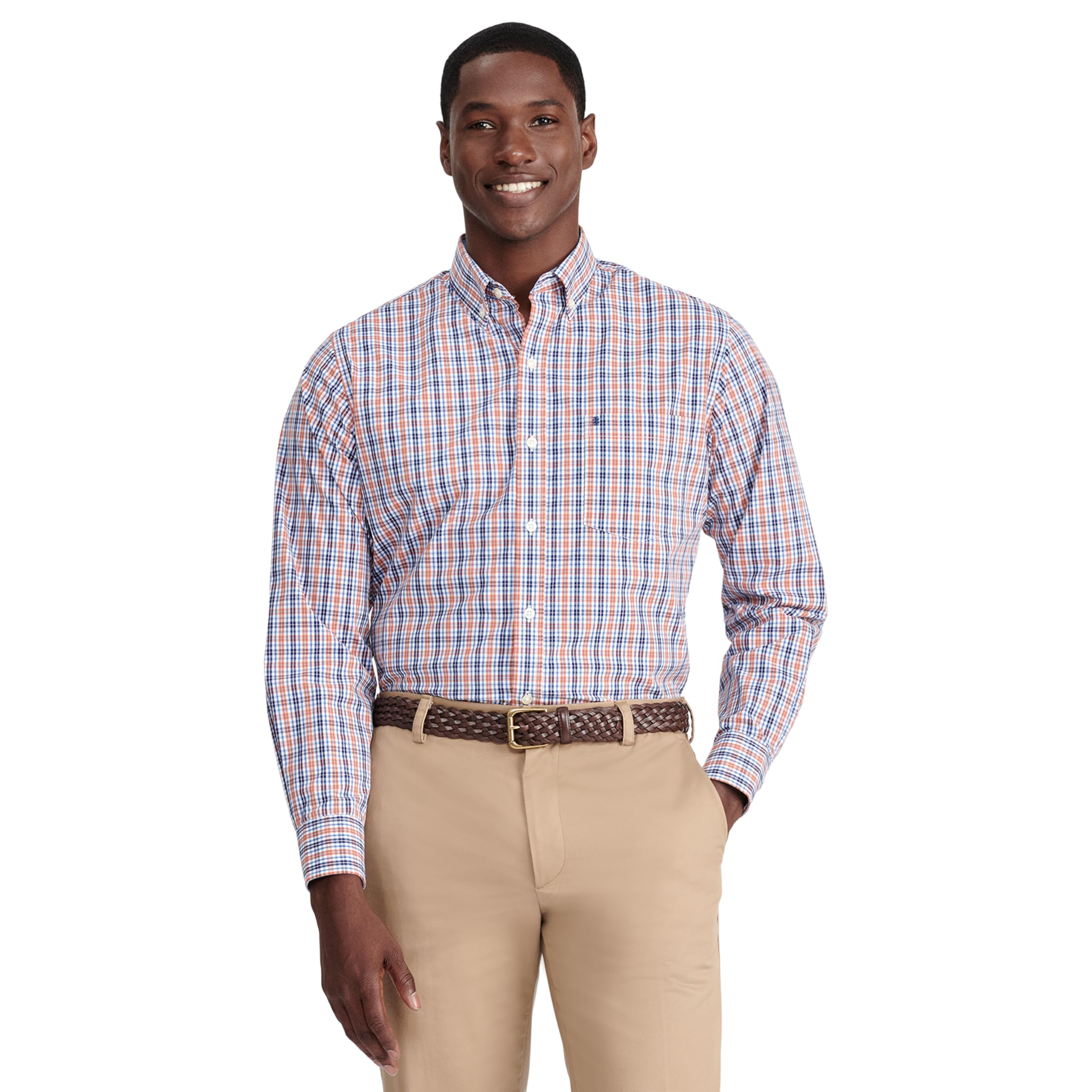Izod Men's Performance Comfort Long Sleeve Plaid Button Down