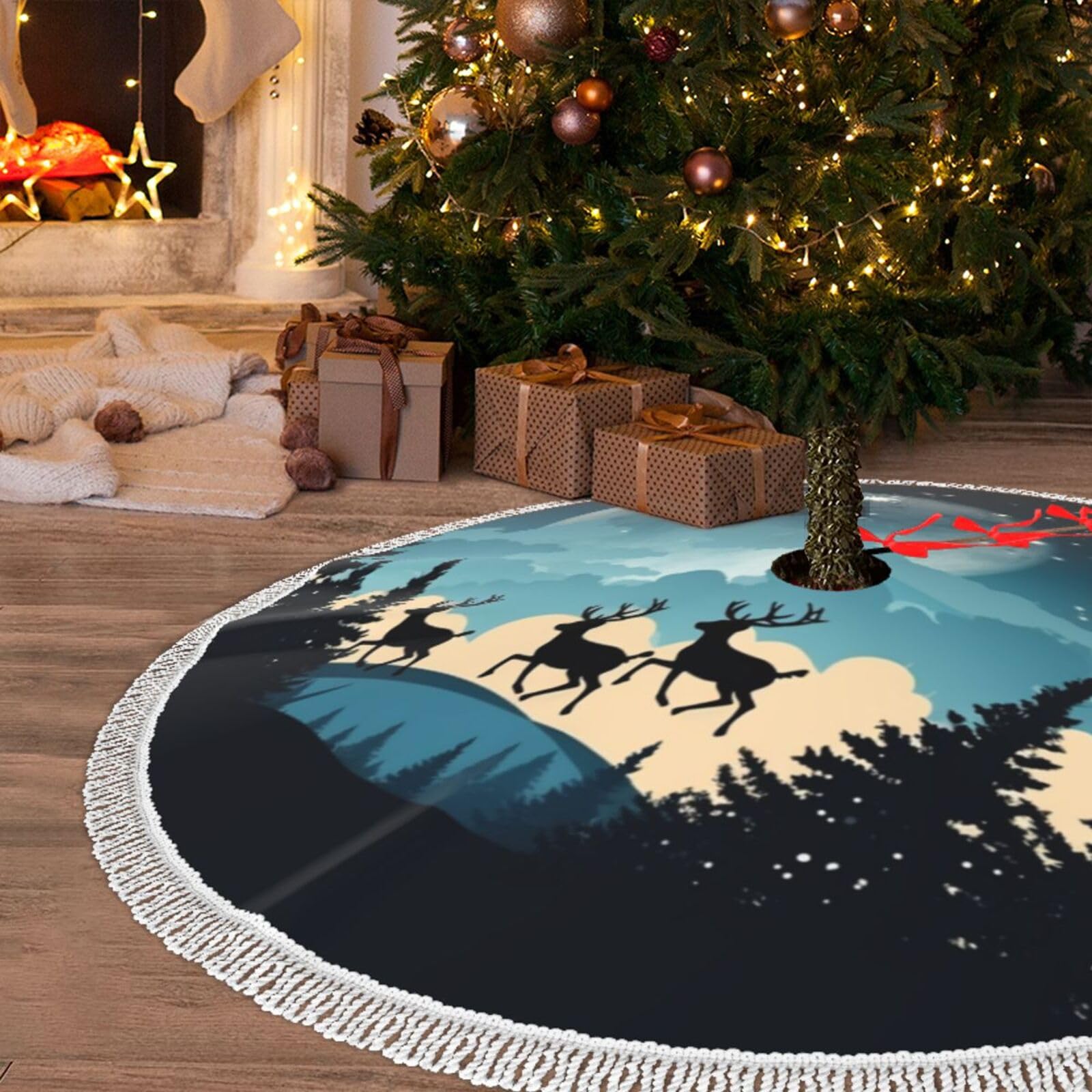 Jupe de sapin de Noël en peluche douce 121cm pour décoration de fêtes