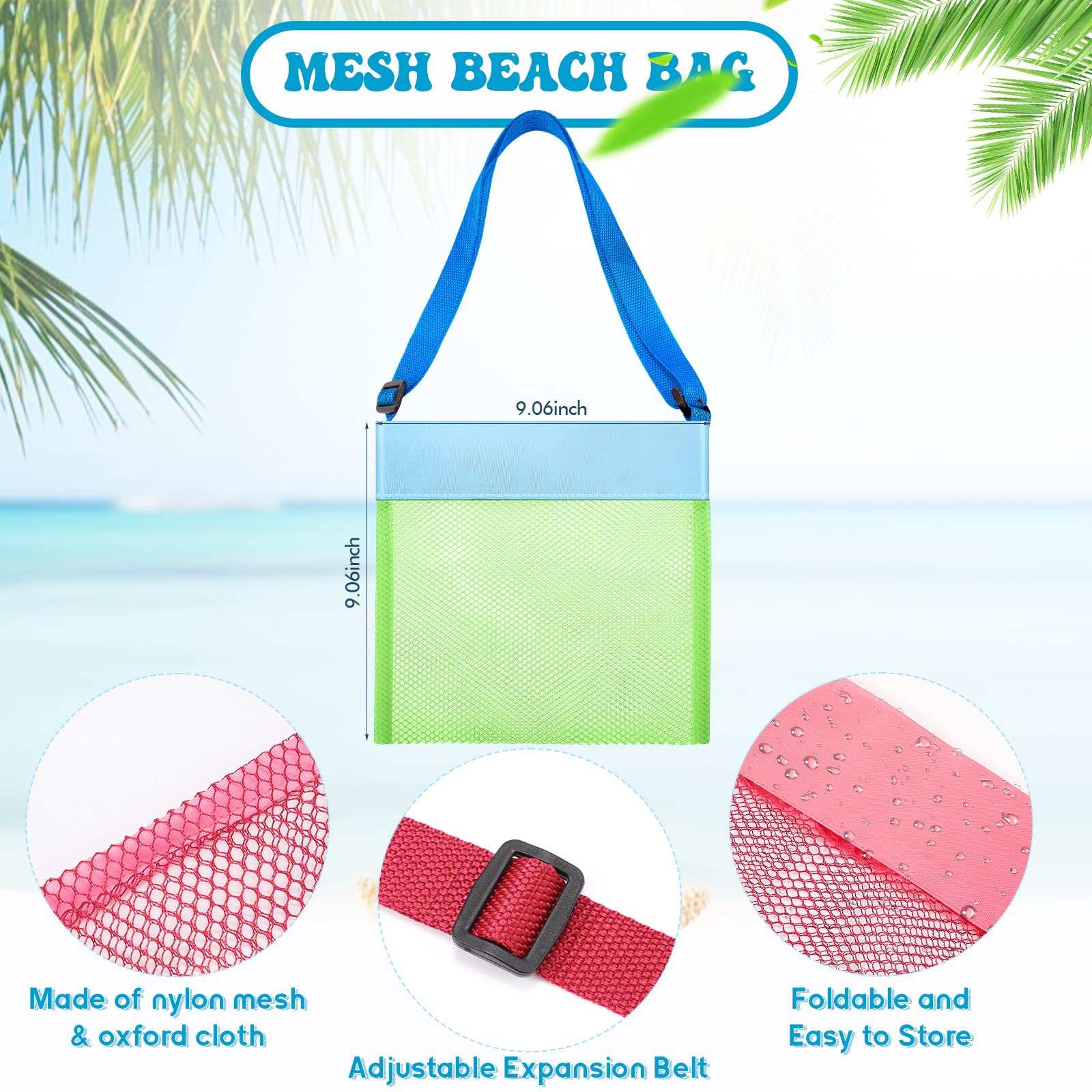 Jexine 50 Pack Kids Mesh Beach Bag Bulk Colorful Shell Collecting Bags Nylon Sand Toys Totes with Adjustable Straps Rock Collecting Bag for Holding Beach Toys Children' Toys Market Picnic (Classic)
