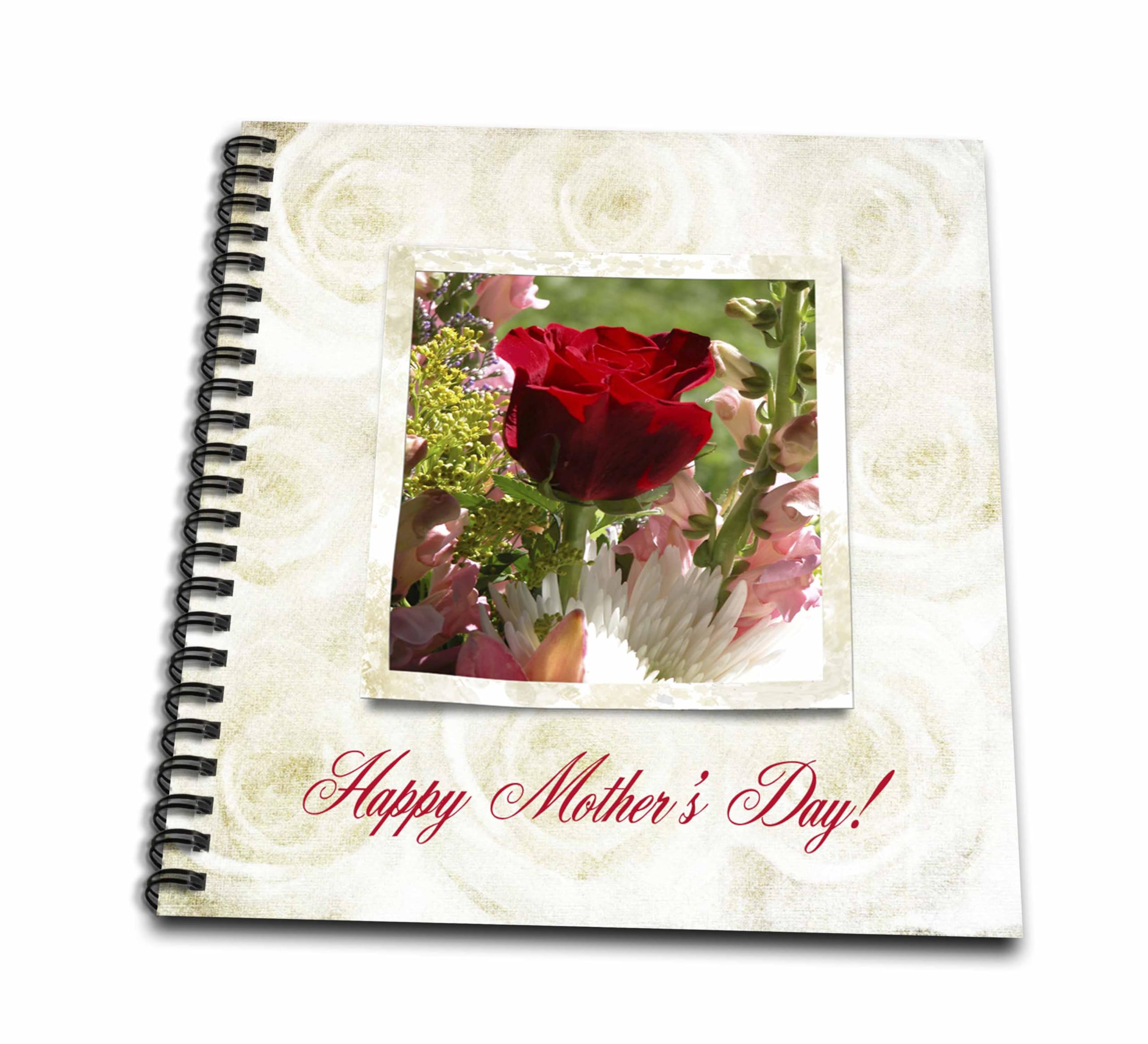 3dRose db_174887_1 Red Rose in Bouquet of Flower in Cream Rose Frame, Happy Mothers Day-Drawing Book, 8 by 8-Inch