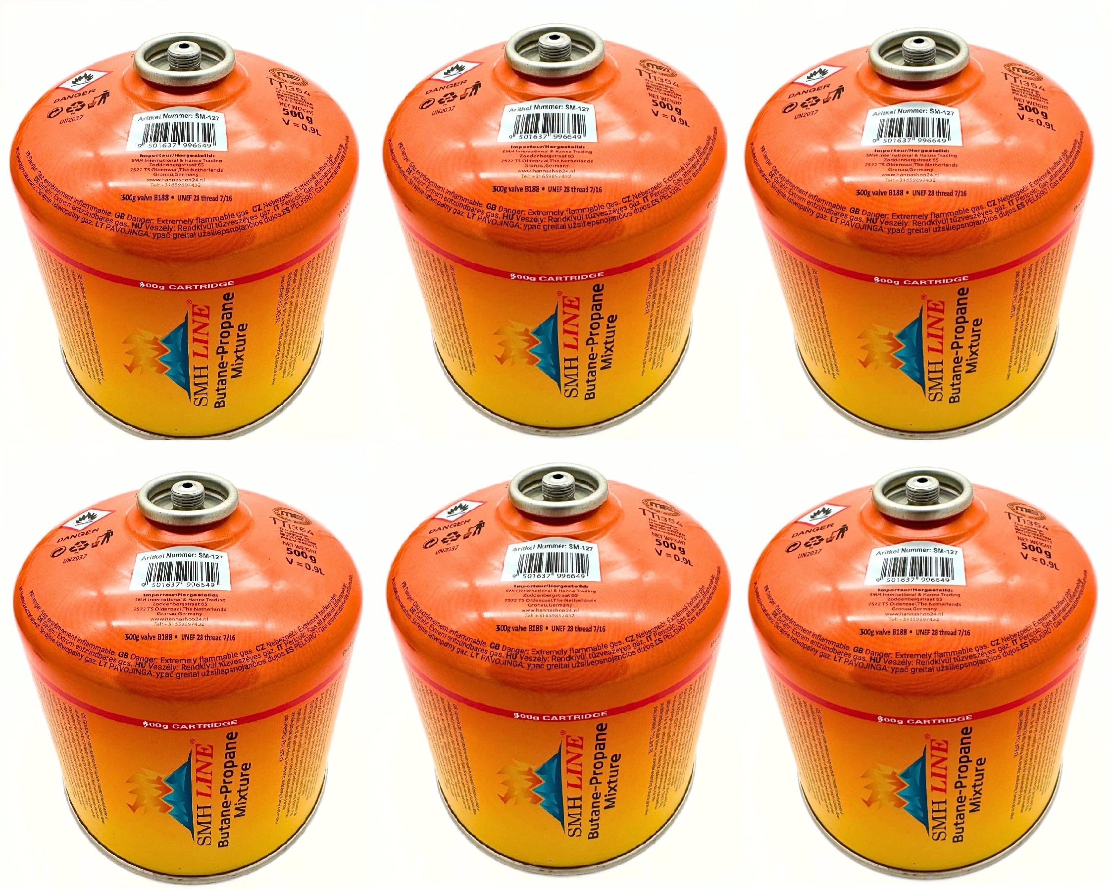 Elico, 6 cartucce a vite da 300 g, filettatura universale 7/16, cartuccia a gas, cartuccia valvola EN 417, con filettatura, bruciatore Bunsen, butano, propano, mix di fornelli da campeggio, fornello a