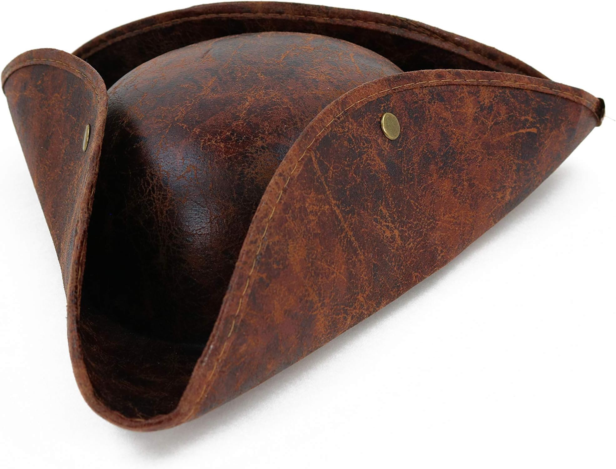 Faux Leather Pirate Hat - Brown Distressed Leather Colonial Style Tricorn Hat