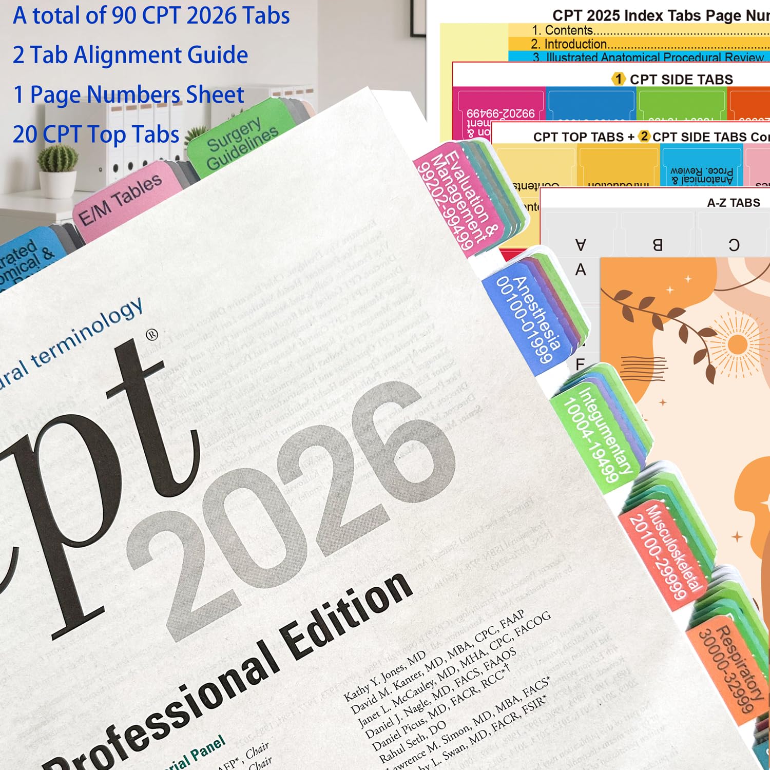 Zakładki indeksowe do CPT 2025 Professional Edition, zakładki CPT, laminowane, oznaczone kolorami, łatwa instalacja, z numerami stron, przewodnikiem po wyrównaniu i zakładką (książka nie jest