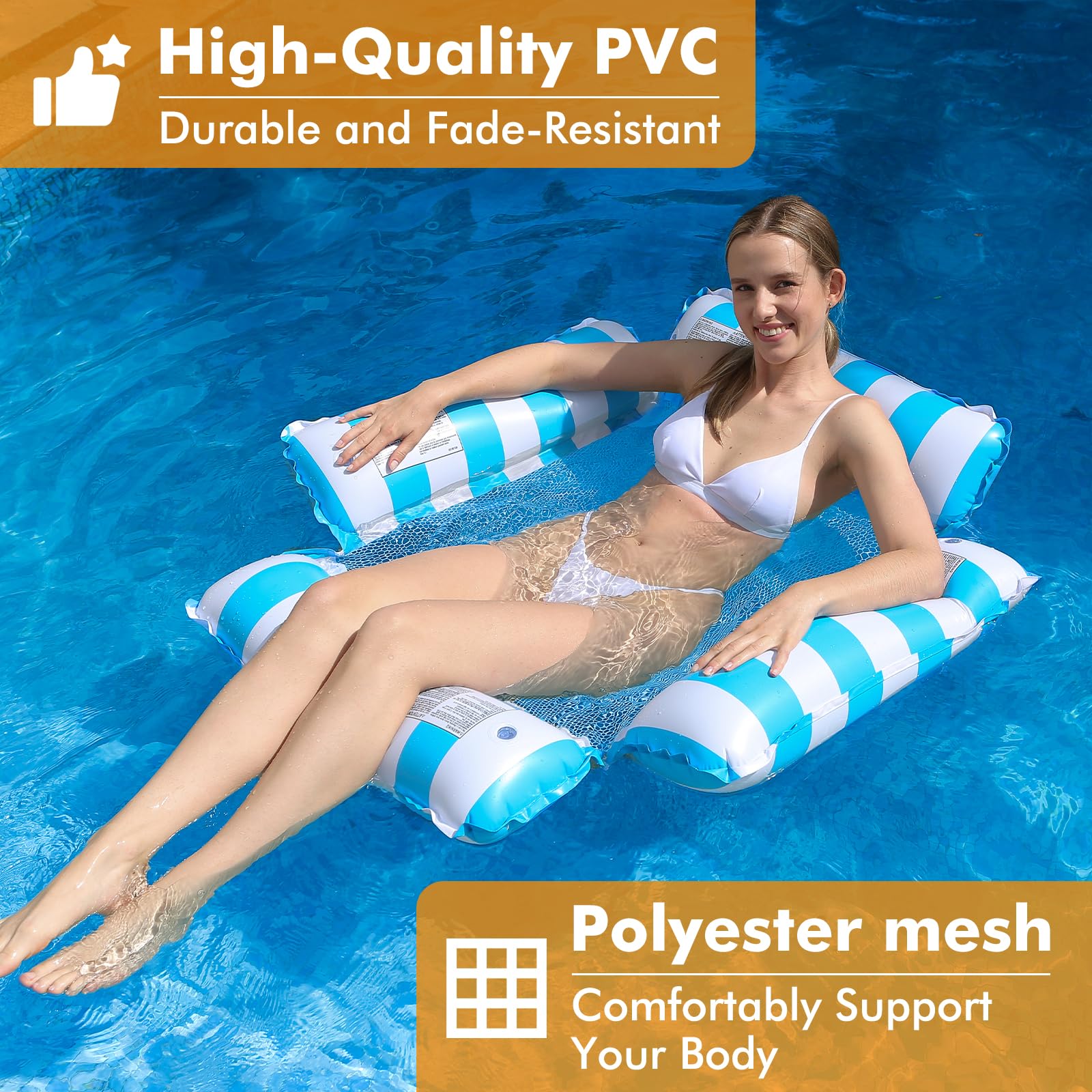 3 Stück Aufblasbare Pool Schwimmliege, Wasserhängematte für Erwachsene und Kinder, 4 in 1 Schwimmsessel mit Netz, Pool Float Lounge Chair, Luftmatratze Pool für Sommer, Strand, Poolparty, 121 × 121 cm