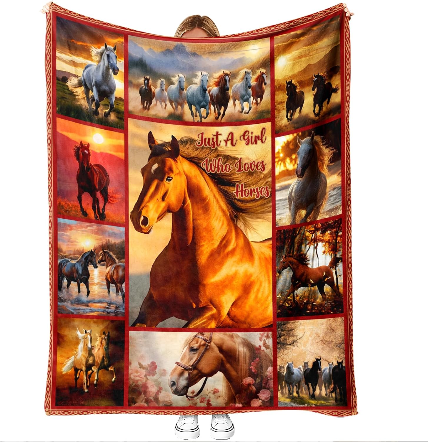 Horse Lover Gift, Horse Throw Blanket, Western Cowgirl Room Decor for Girls & Women, 50'' x 60'', Cozy Equestrian Accent for Bed & Couch, Farmhouse Birthday Christmas Mother's Day