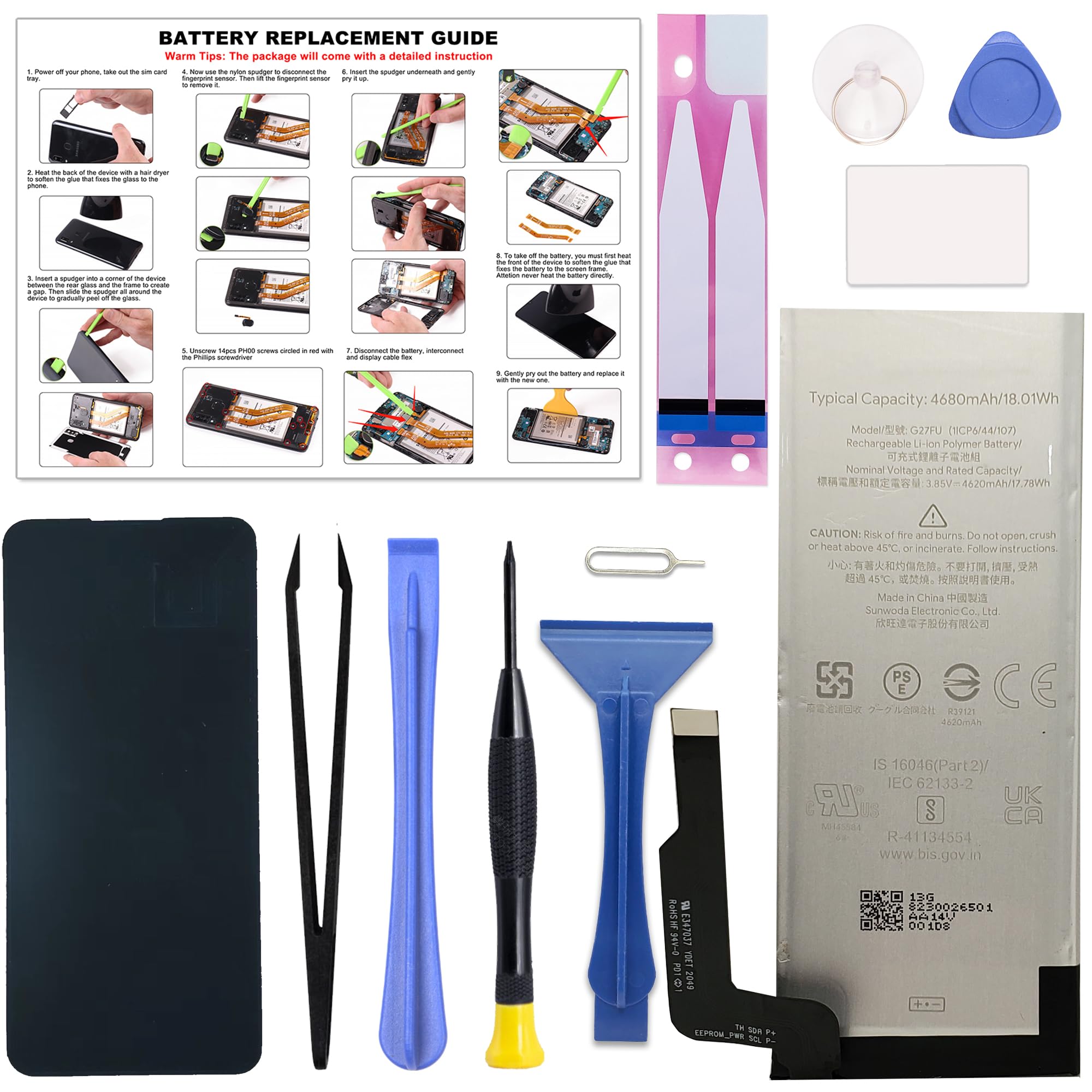 GREEN FUSION Compatible with Google Pixel 5A 5G Battery Replacement (Not for 4G) G27FU Battery (New Upgraded) with Installation Instruction & Repair Toolkit G1F8F, G4S1M