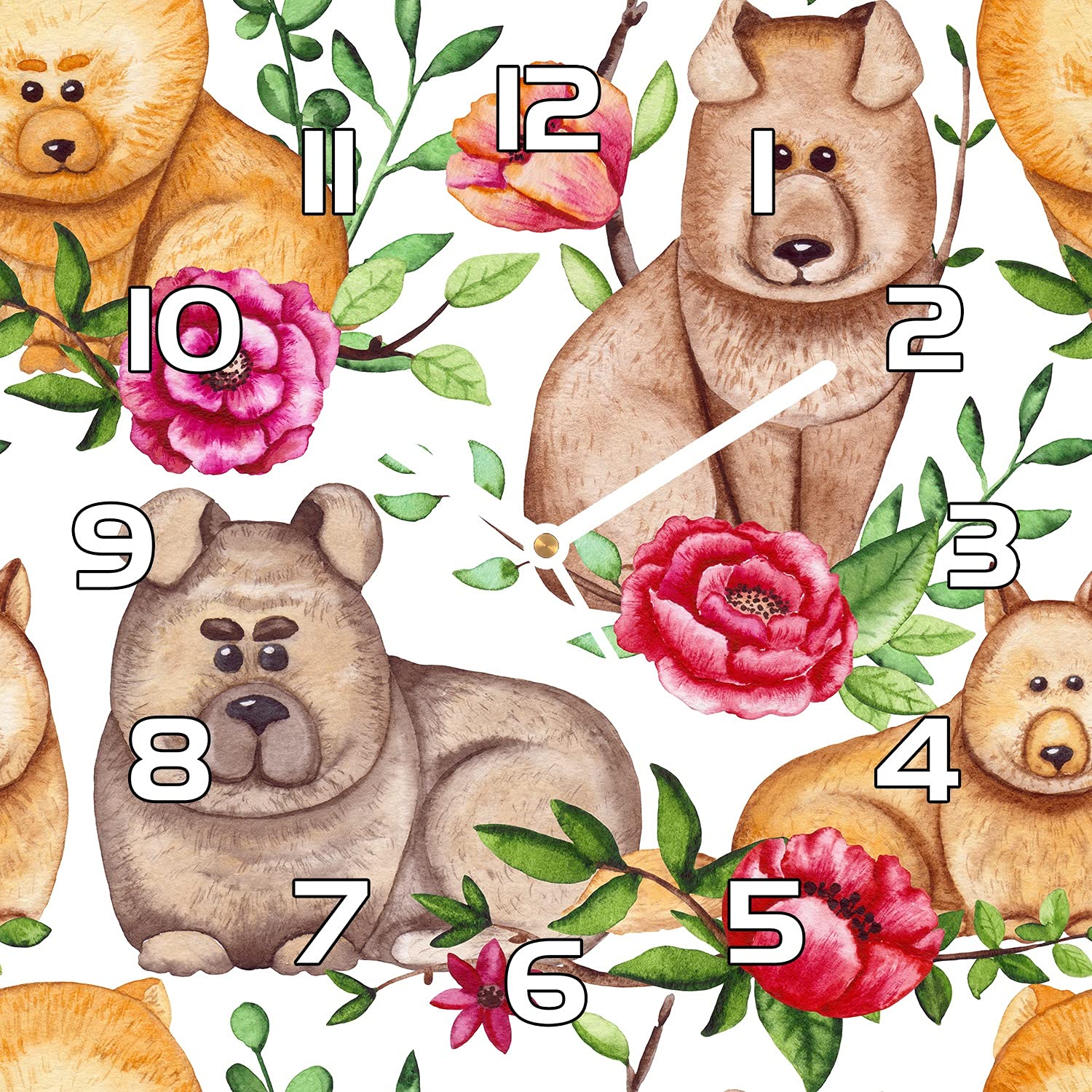 Horloge en verre cuisine salon motif animaux chiens Chow Chows