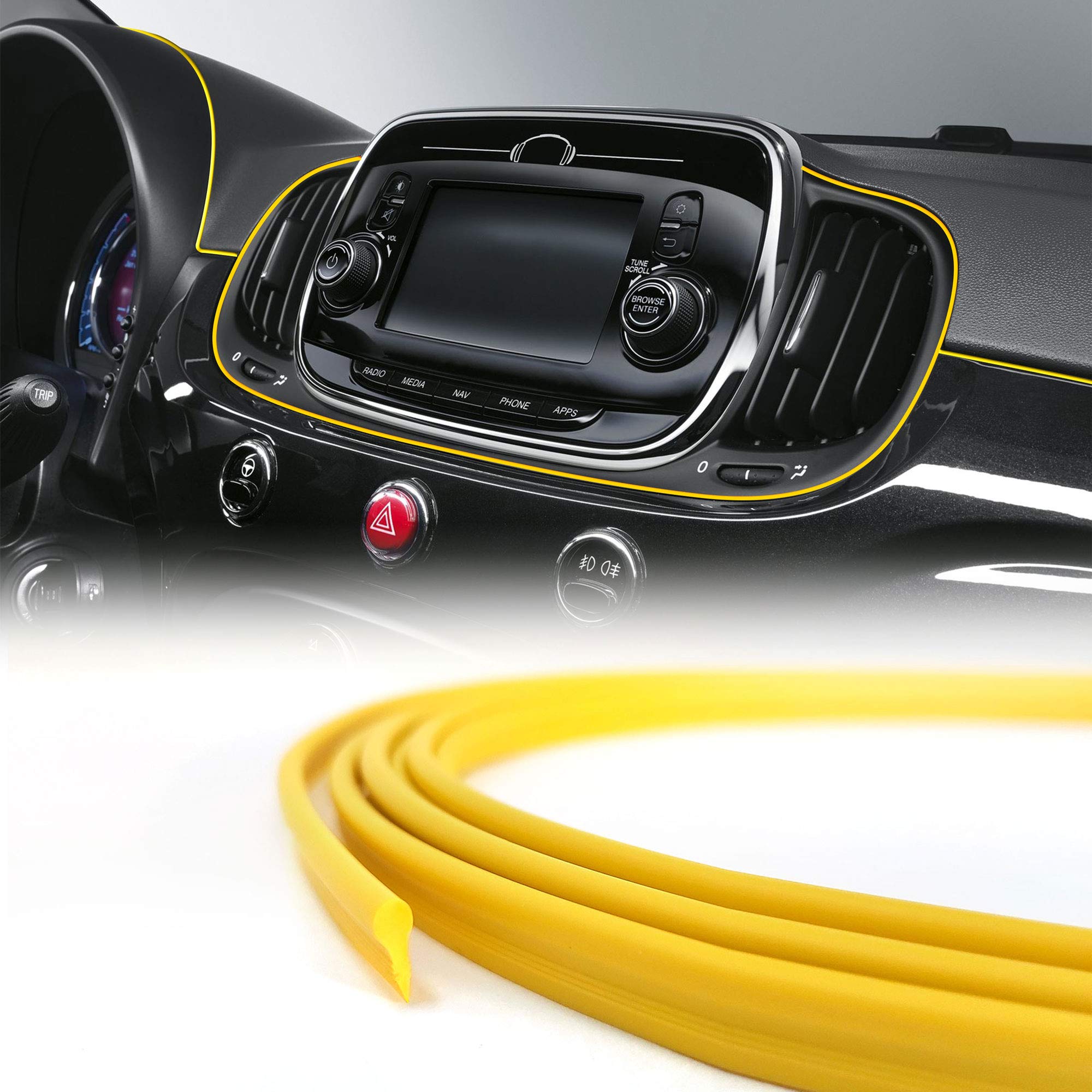 4R Quattroerre.it 19952 Trim Stripes Interlocking Profile for Car Interior, Yellow, 3 mm x 3 m