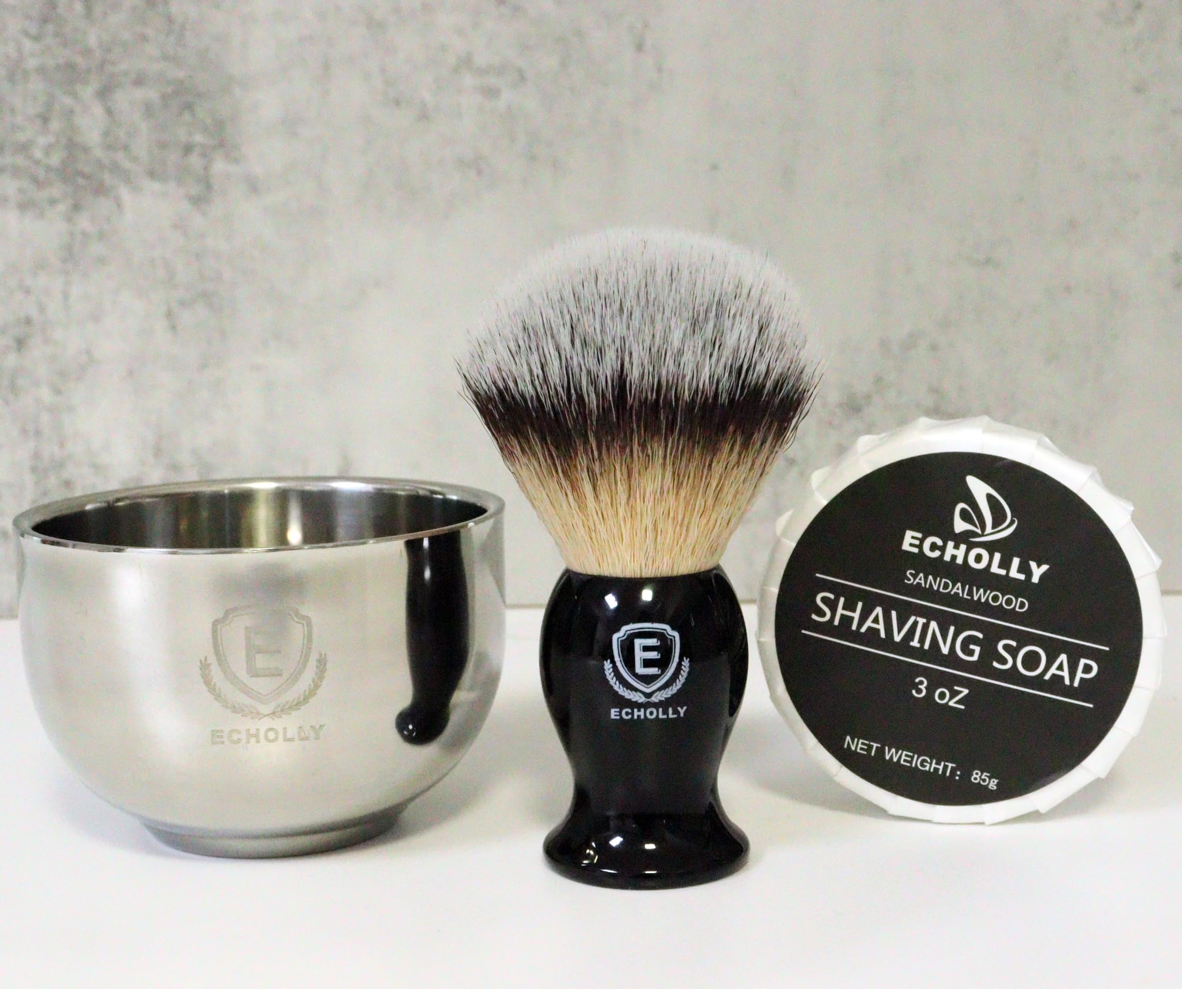 Set di pennelli da barba 4 in 1 di alta qualità, da uomo, include pennello da barba, sapone per crema da barba, ciotola in acciaio inox e supporto di sicurezza per rasatura da uomo, set regalo (nero)