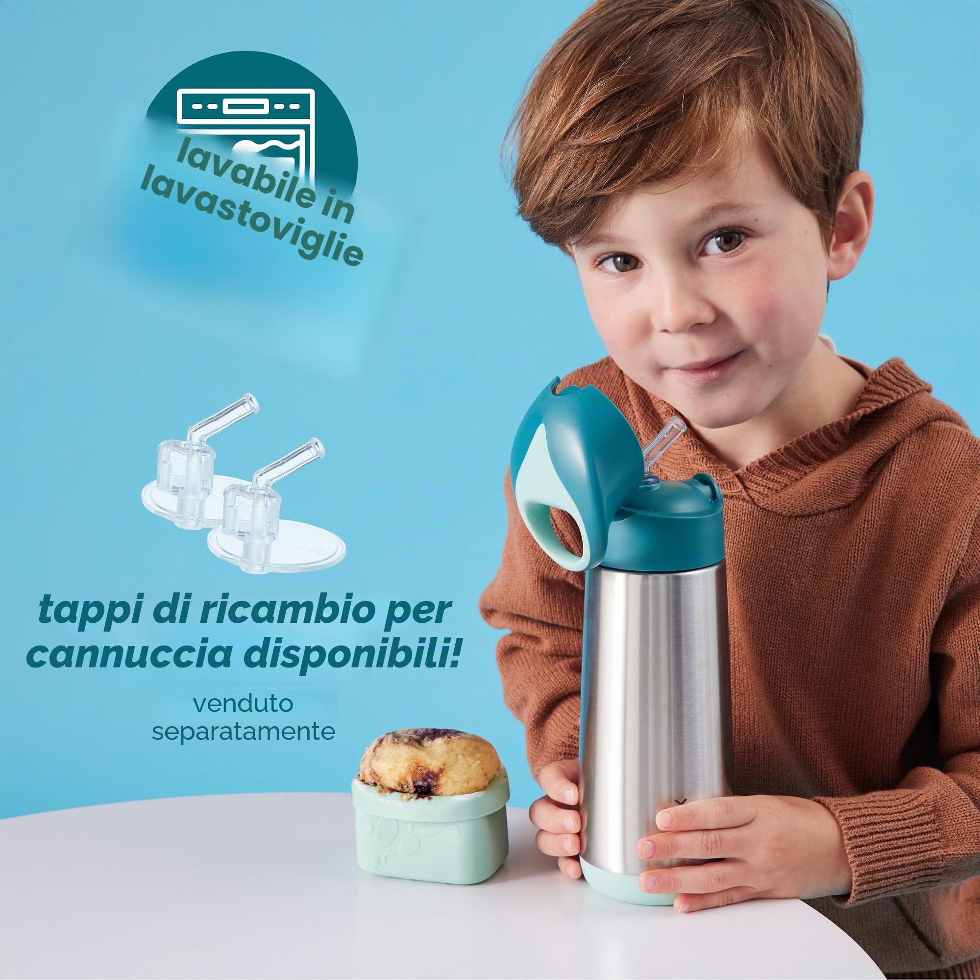 b.box Borraccia Termica | Borraccia Bambini in Acciaio Inossidabile a Doppia Parete | Mantiene le Bevande Fredde Fino a 15 Ore, Calde fino a 8 Ore | 500 ml