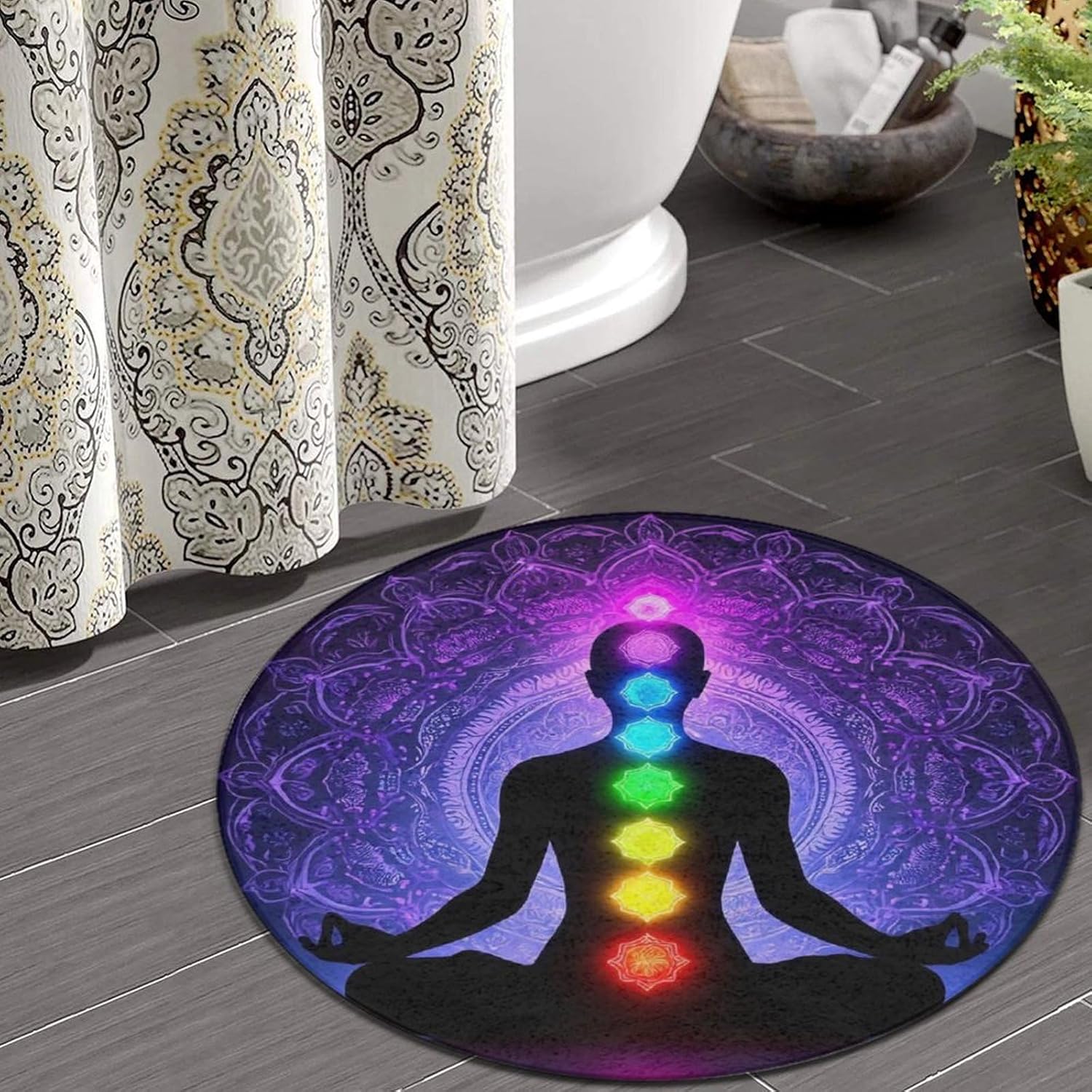 Soft Round Yoga Carpet, Office Chair Decor Round Mat for Carpet and Hardwood Floors Compatible with Seven Chakra Yoga Meditation Lotus Purple Mandala